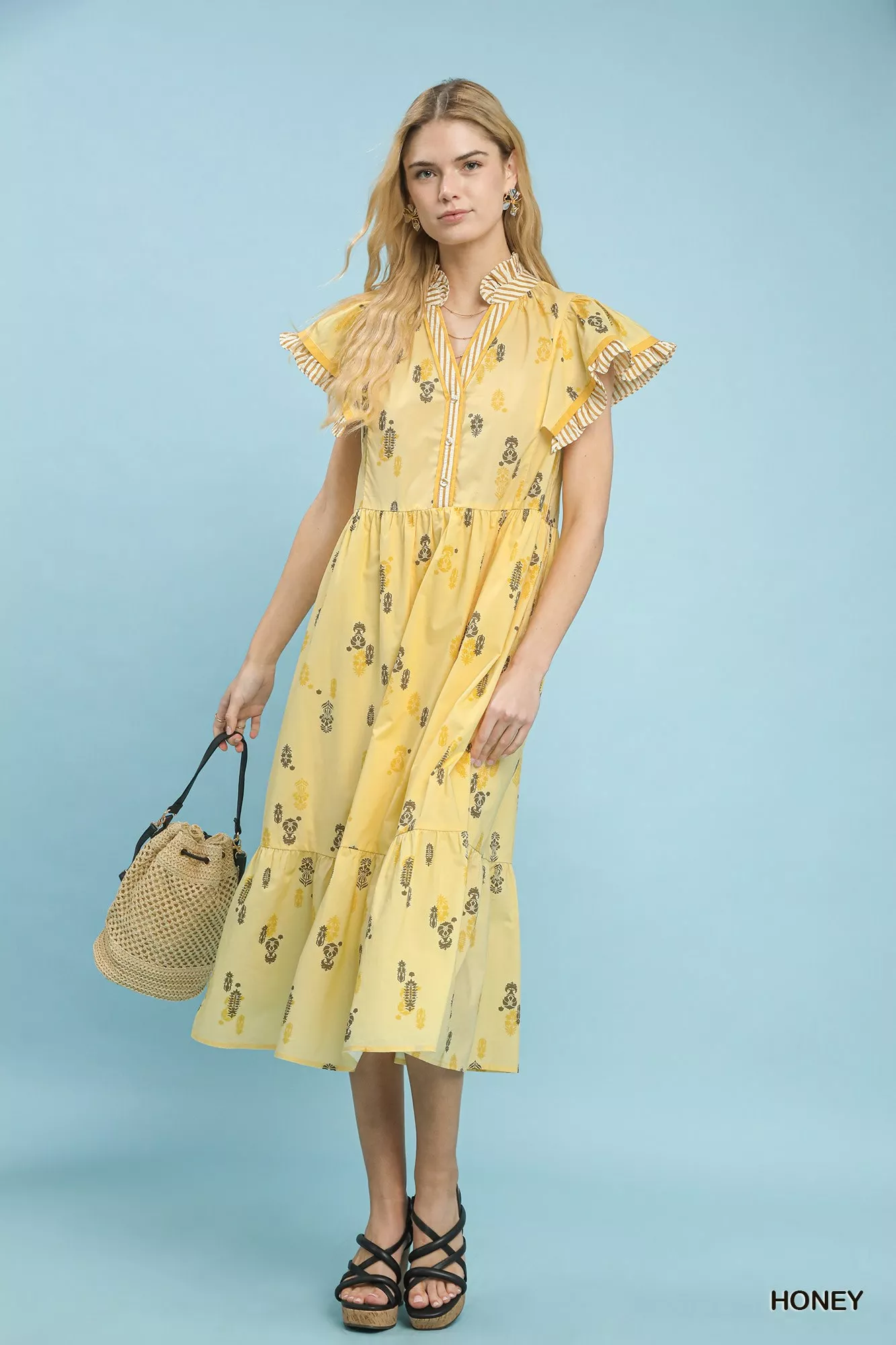 Umgee Floral Ruffle Sleeve Tiered Midi Dress - Image 6