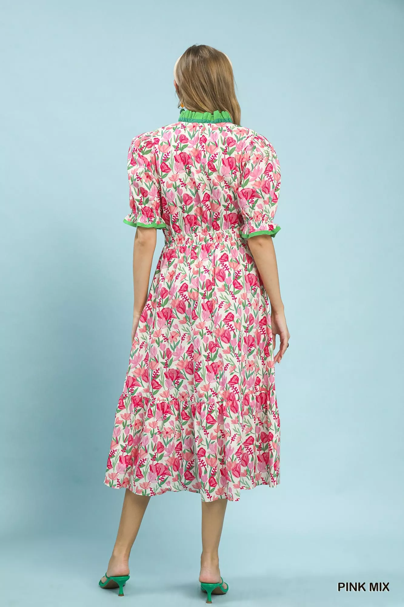 Umgee Floral Ruffle Trim Tiered Midi Dress - Image 3