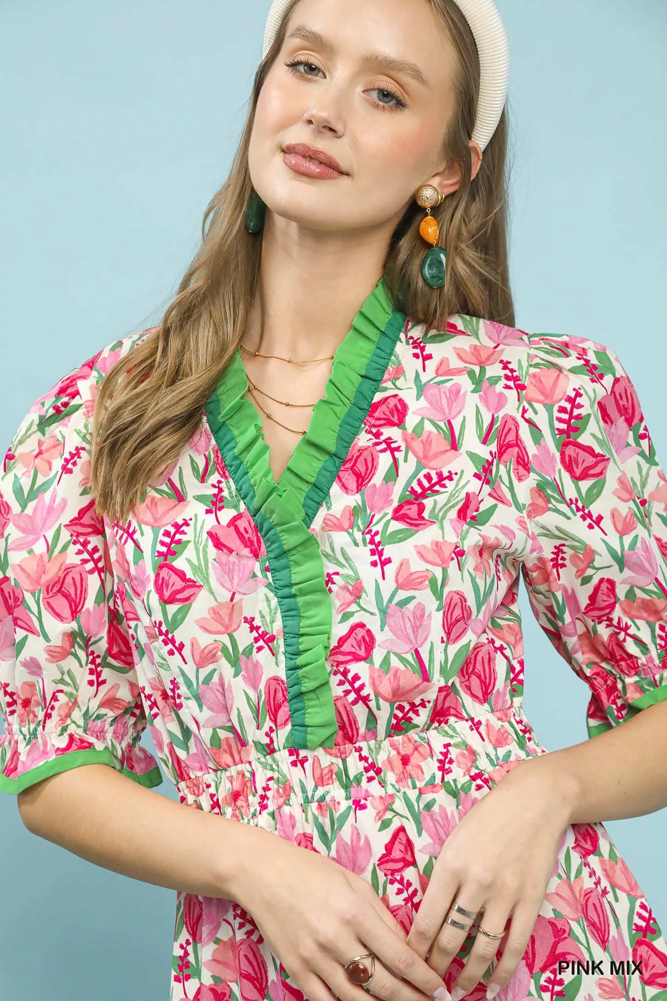 Umgee Floral Ruffle Trim Tiered Midi Dress - Image 4