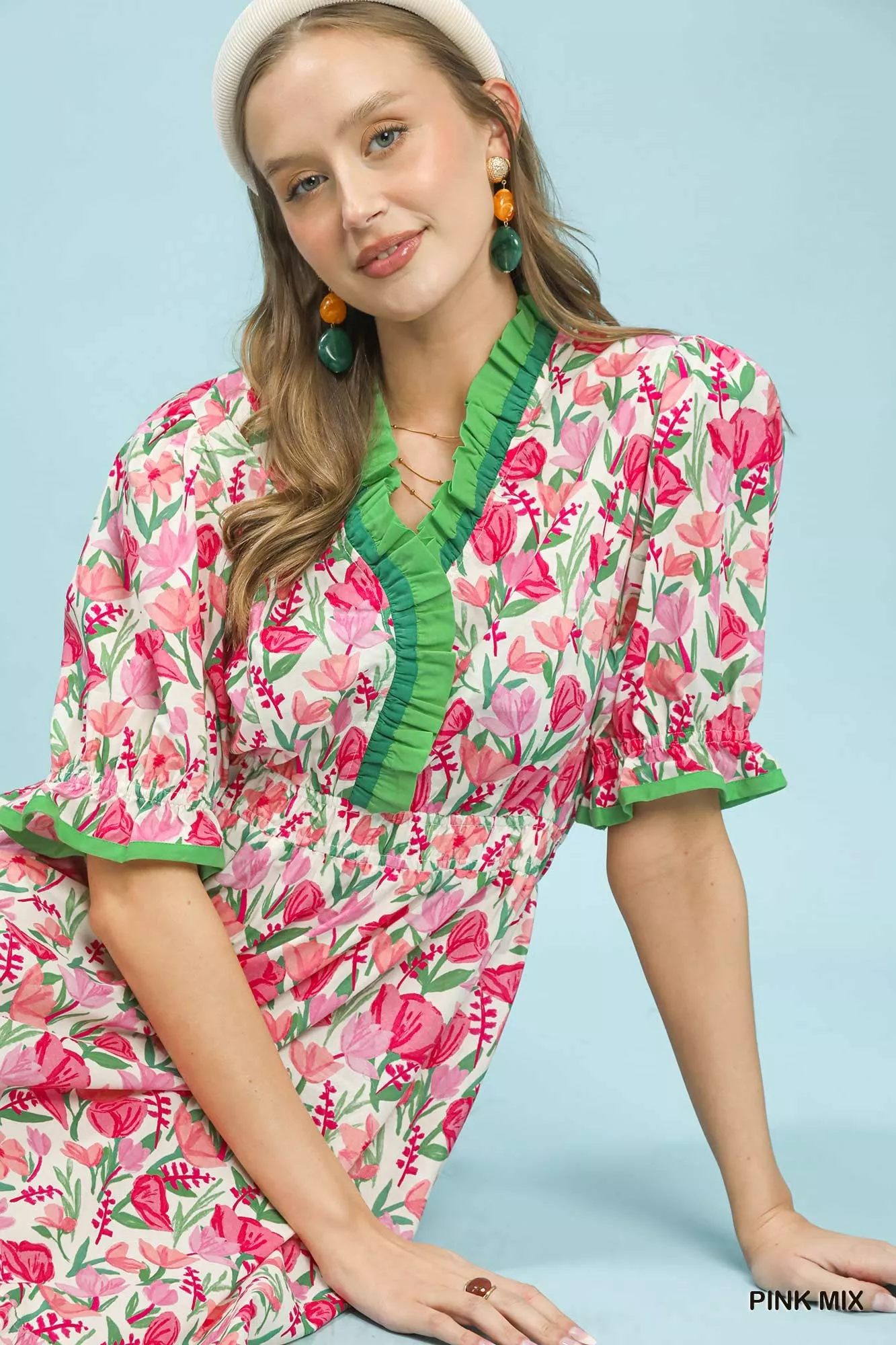 Umgee Floral Ruffle Trim Tiered Midi Dress - Image 5