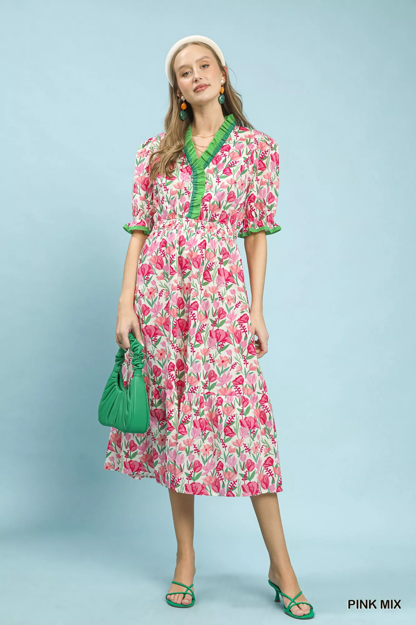Umgee Floral Ruffle Trim Tiered Midi Dress - Image 6