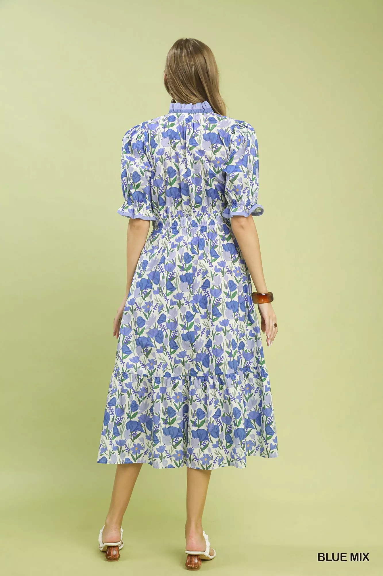 Umgee Floral Ruffle Trim Tiered Midi Dress - Image 3