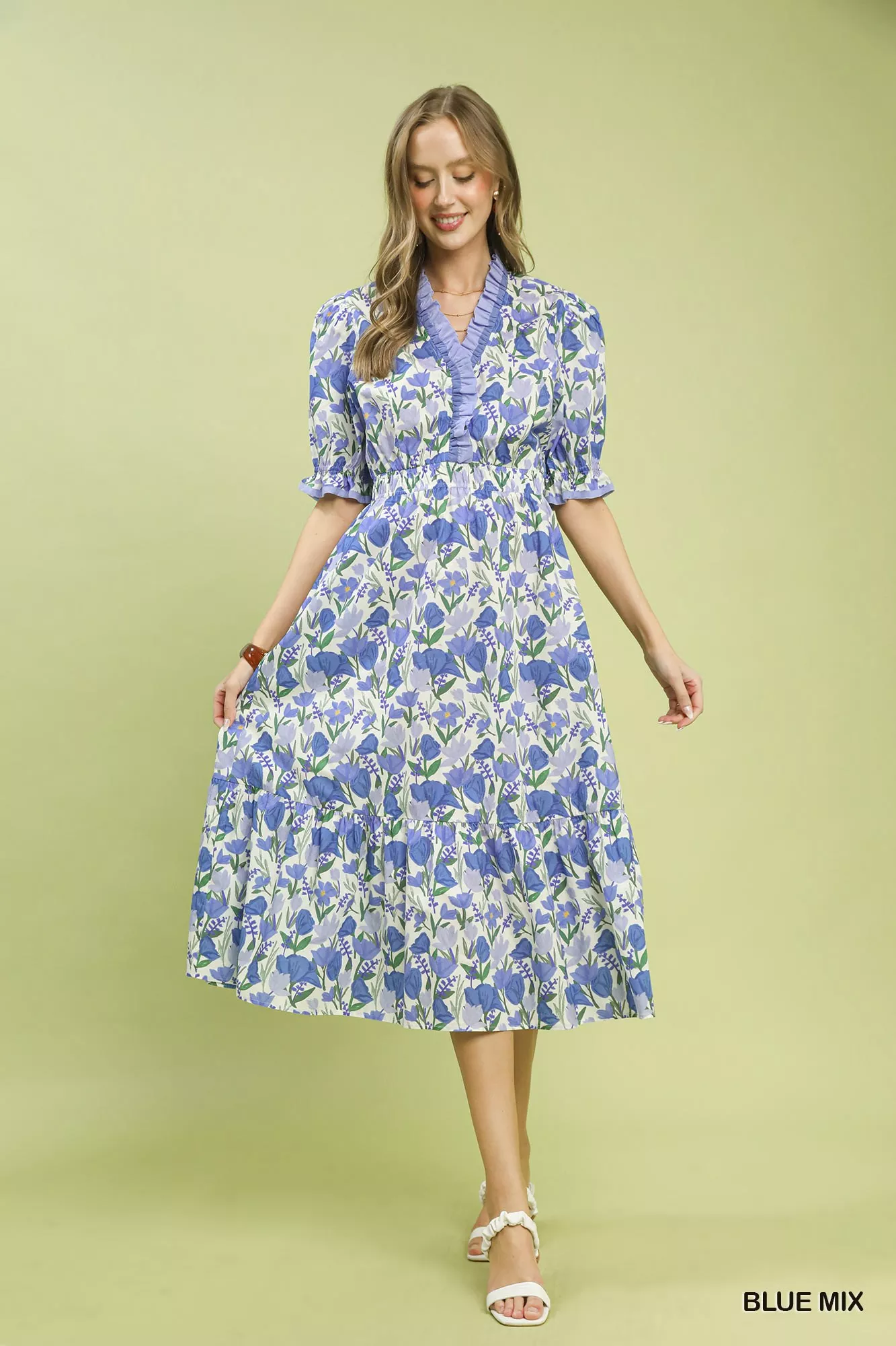 Umgee Floral Ruffle Trim Tiered Midi Dress - Image 5