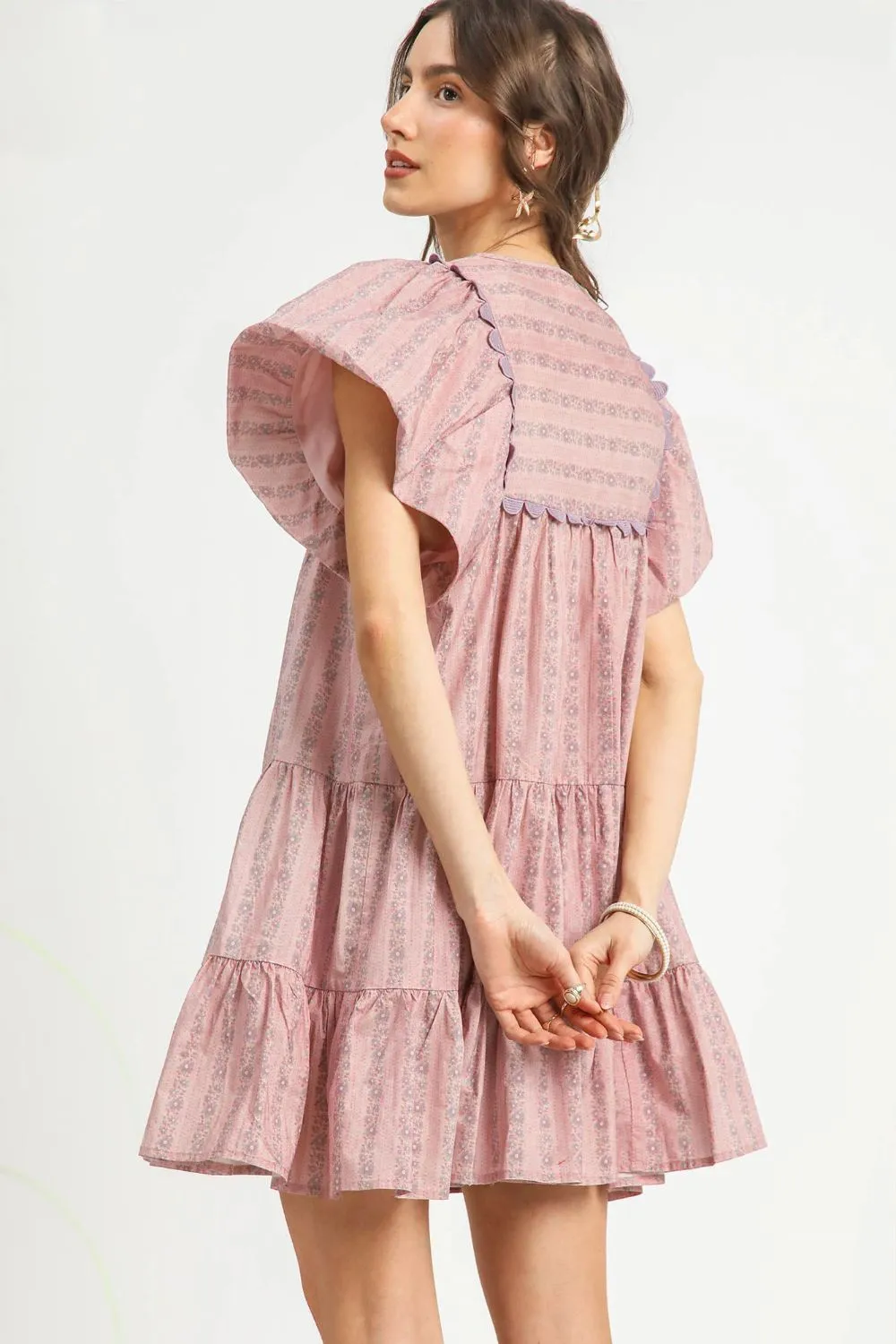 Umgee Floral Ruffled Cap Sleeve Tiered Mini Dress - Image 3