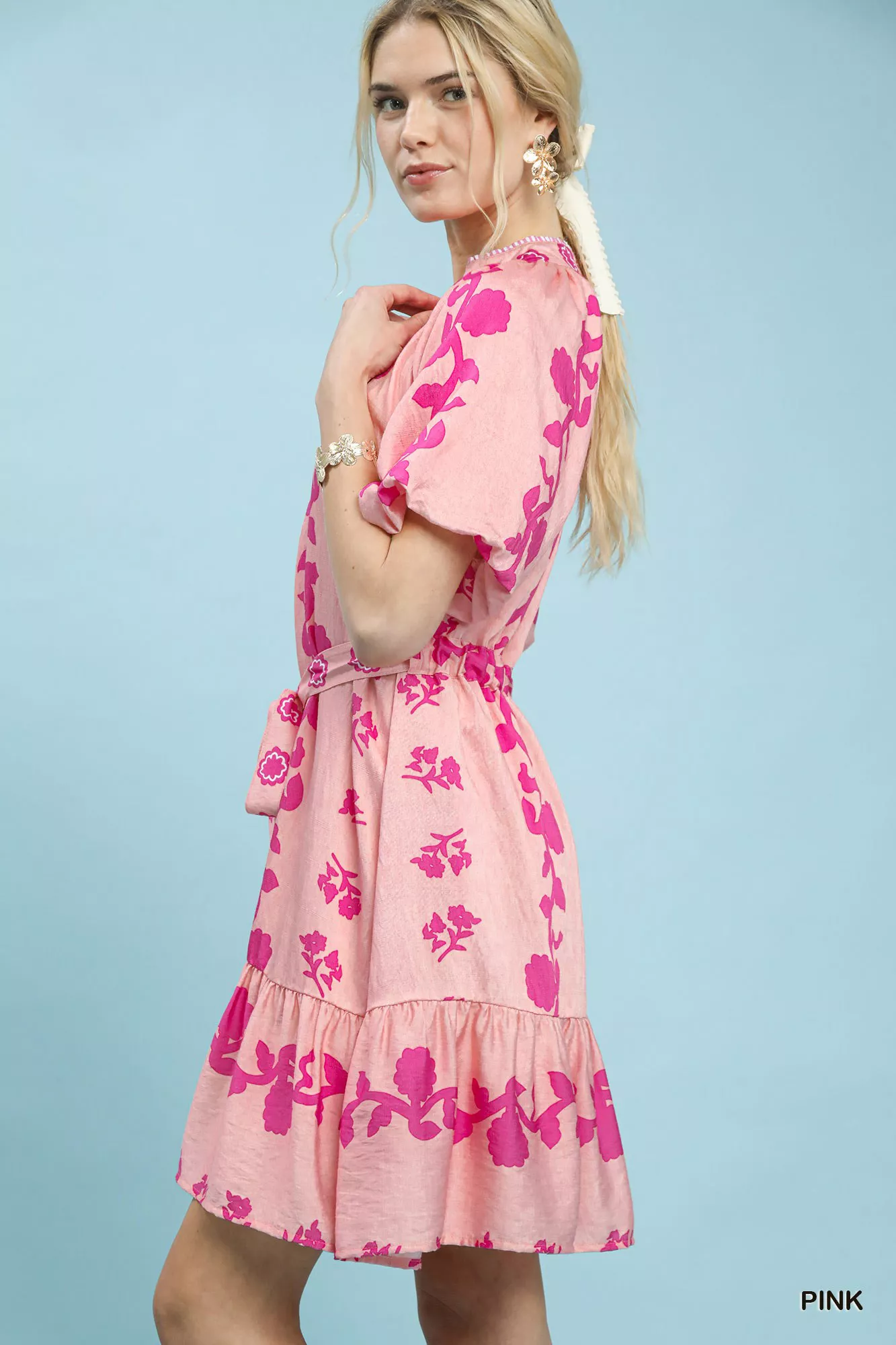 Umgee Floral Tie-Waist Boho Mini Dress - Image 2