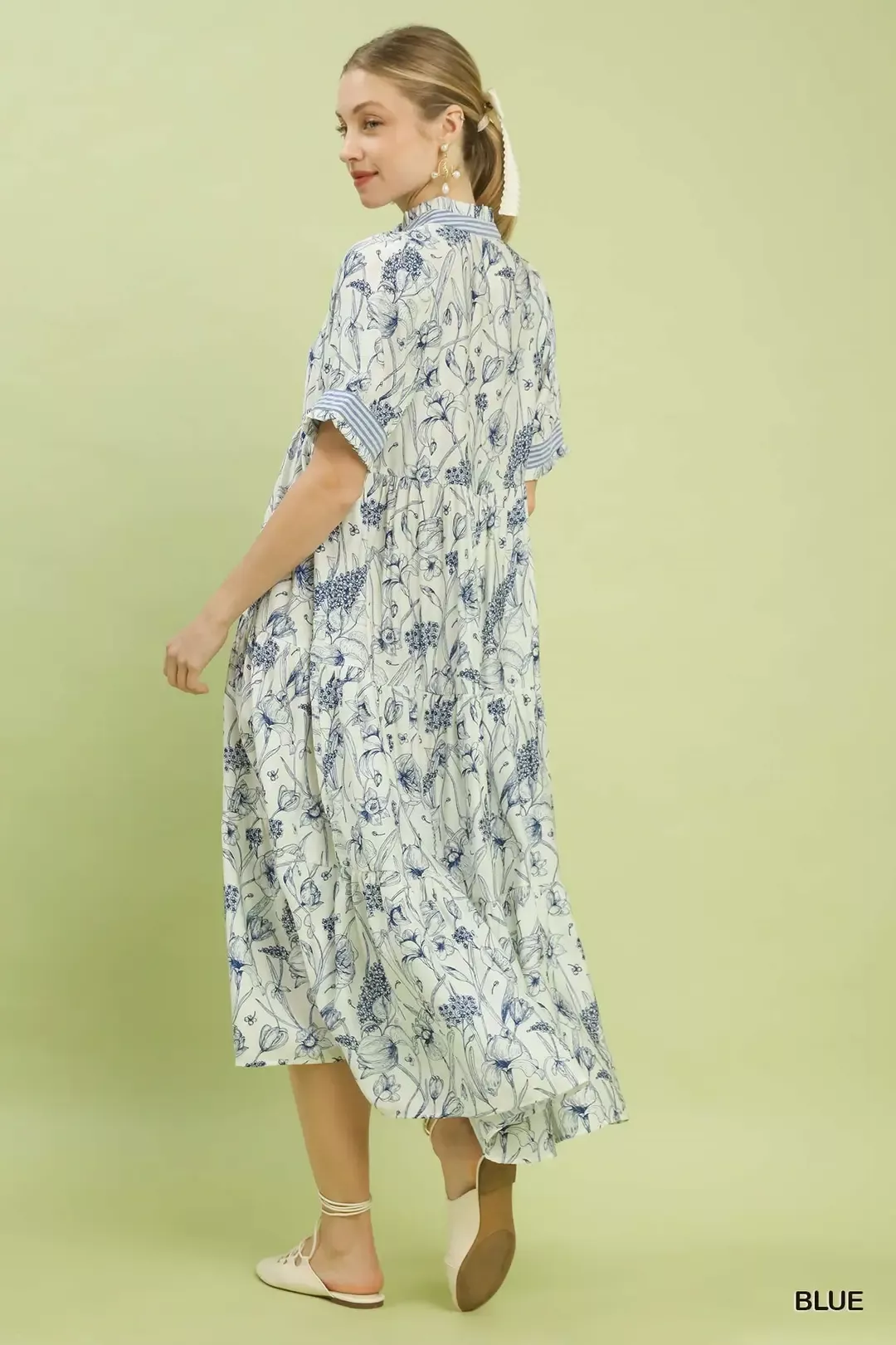 Umgee Floral Tiered Midi Dress with Ruffle Trim - Image 4