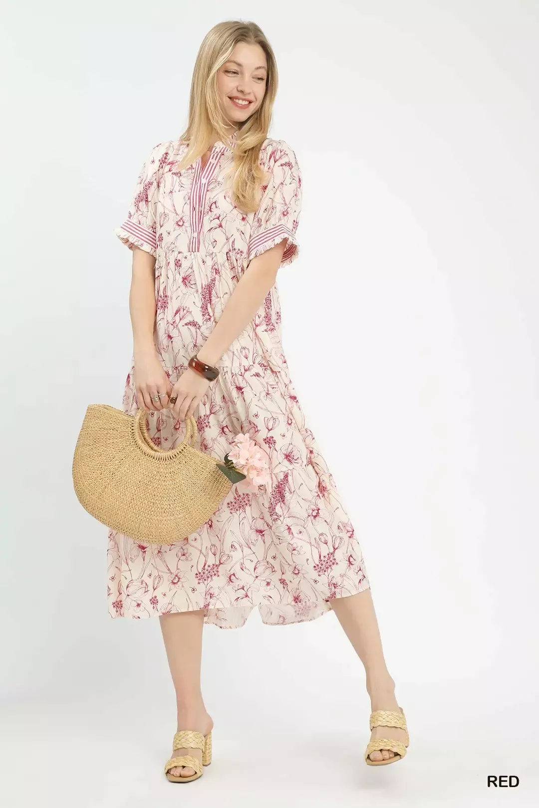 Umgee Floral Tiered Midi Dress with Ruffle Trim - Image 5