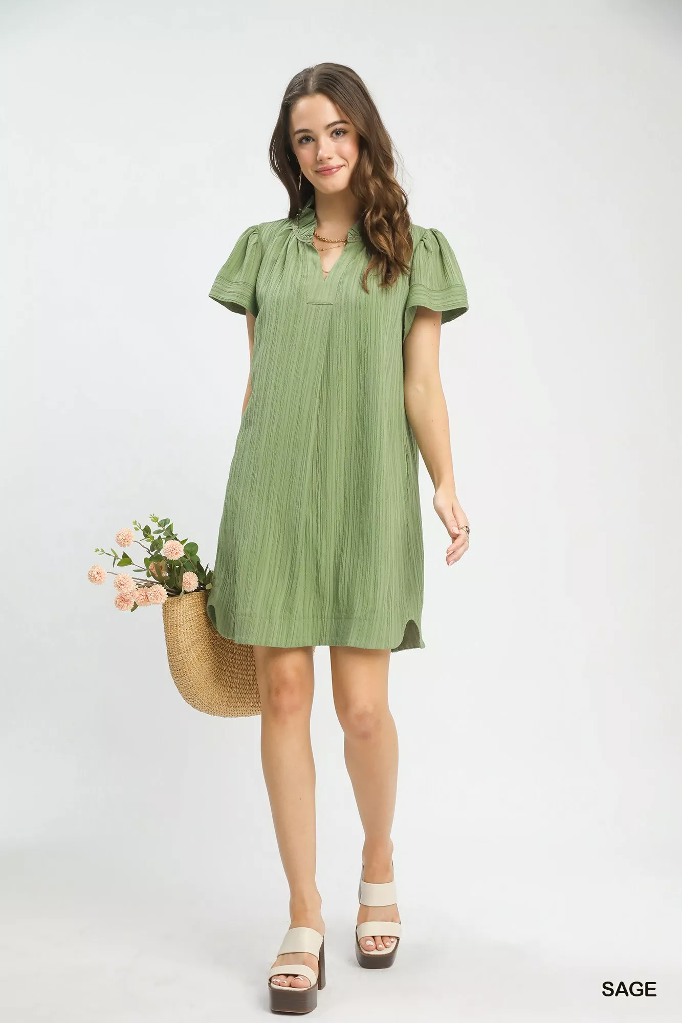 Umgee Flutter Sleeve V-Neck Shift Dress - Image 5