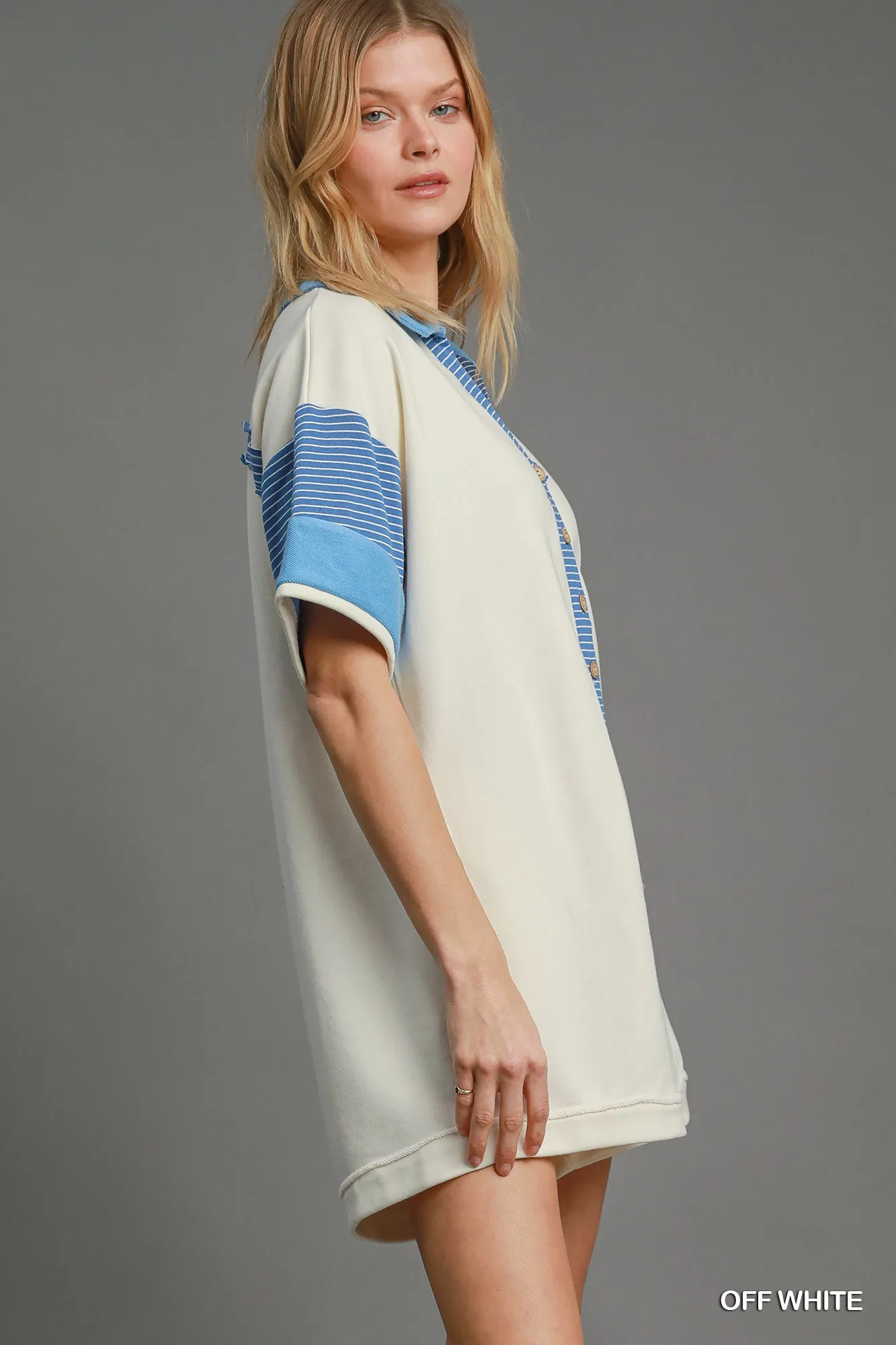 Umgee French Terry Collared Colorblock Romper - Image 2