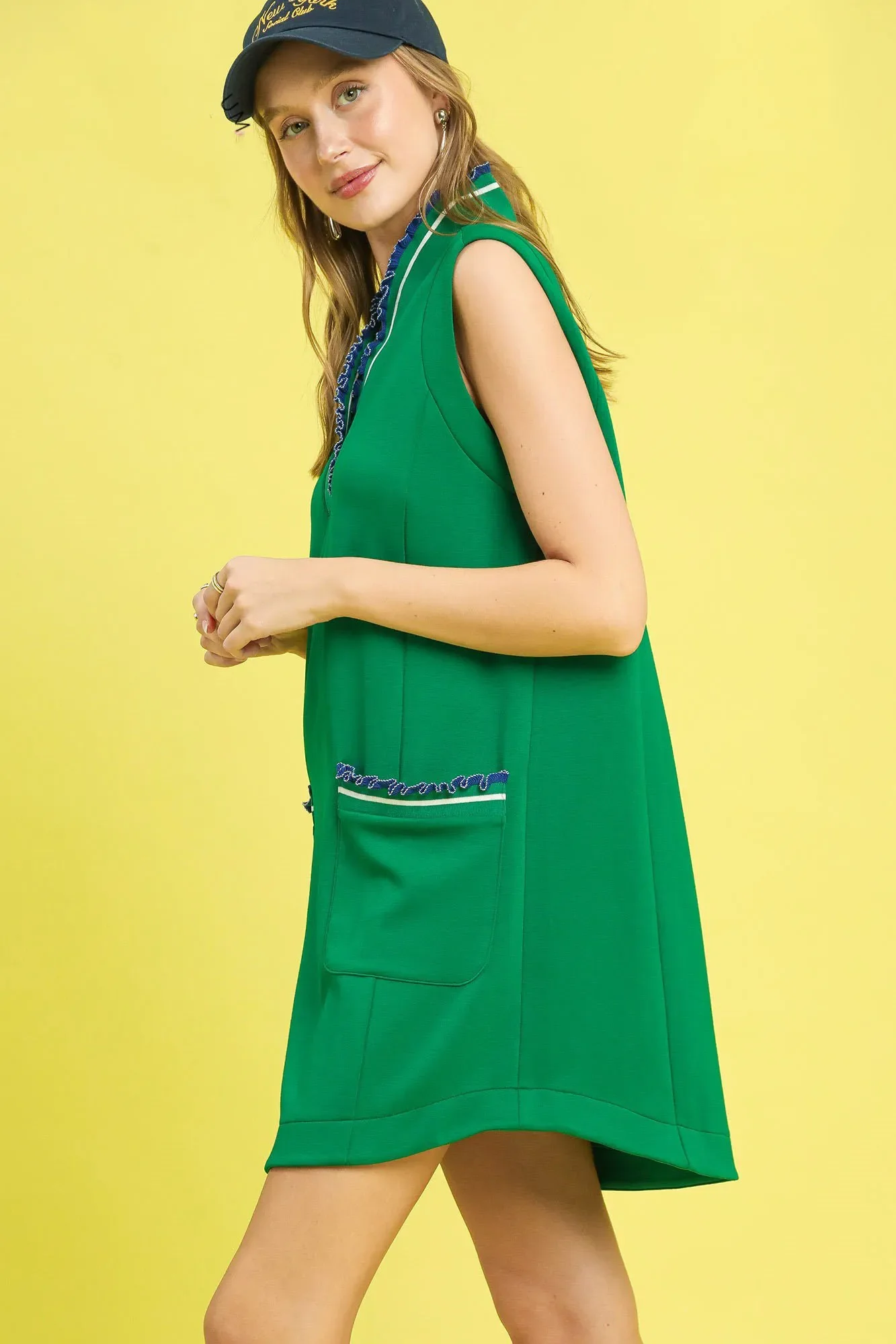 Umgee Frill Contrast Trim Sleeveless Mini Dress - Image 2