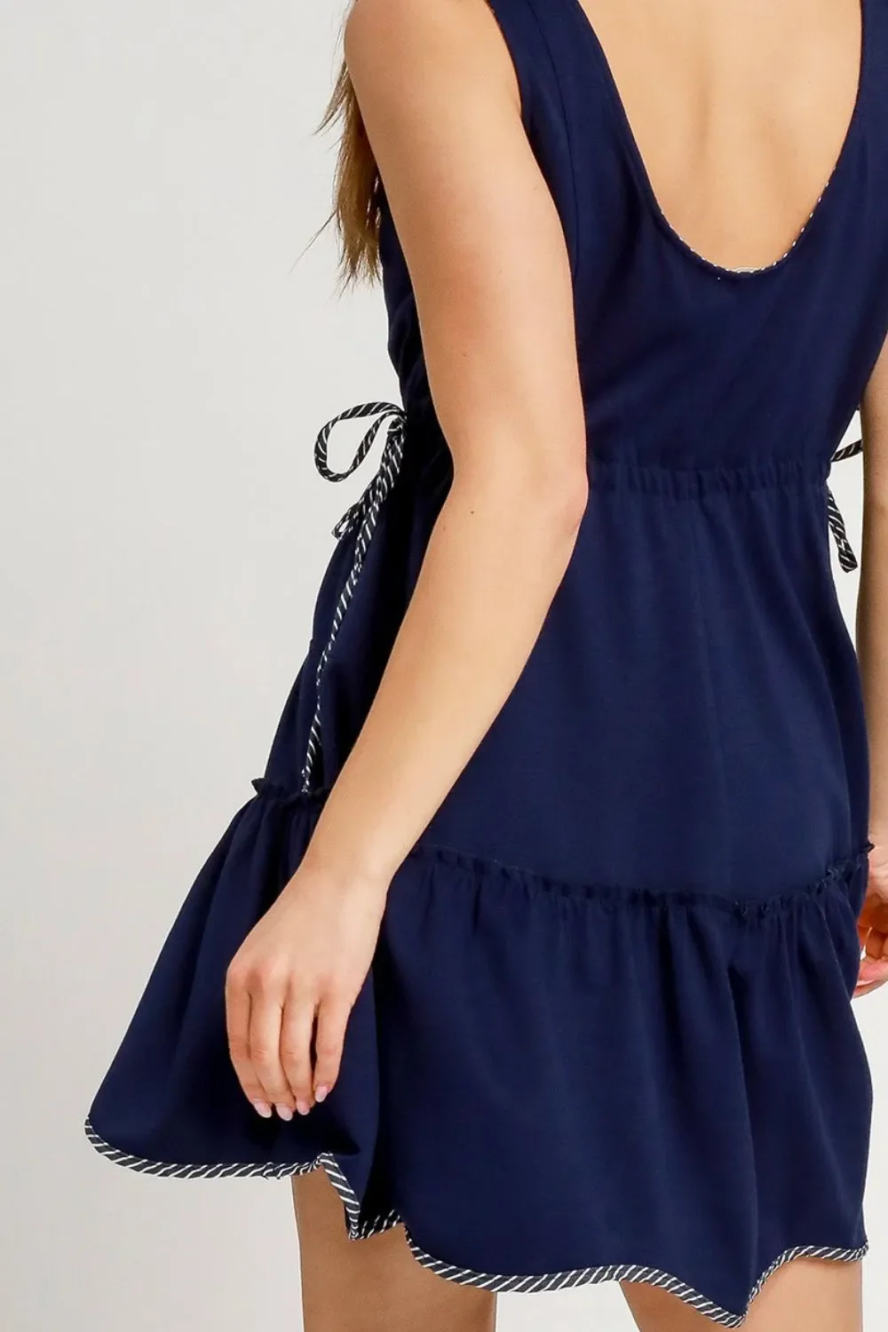 Umgee Frill Drawstring Waist Round Neck Mini Tank Dress - Image 4