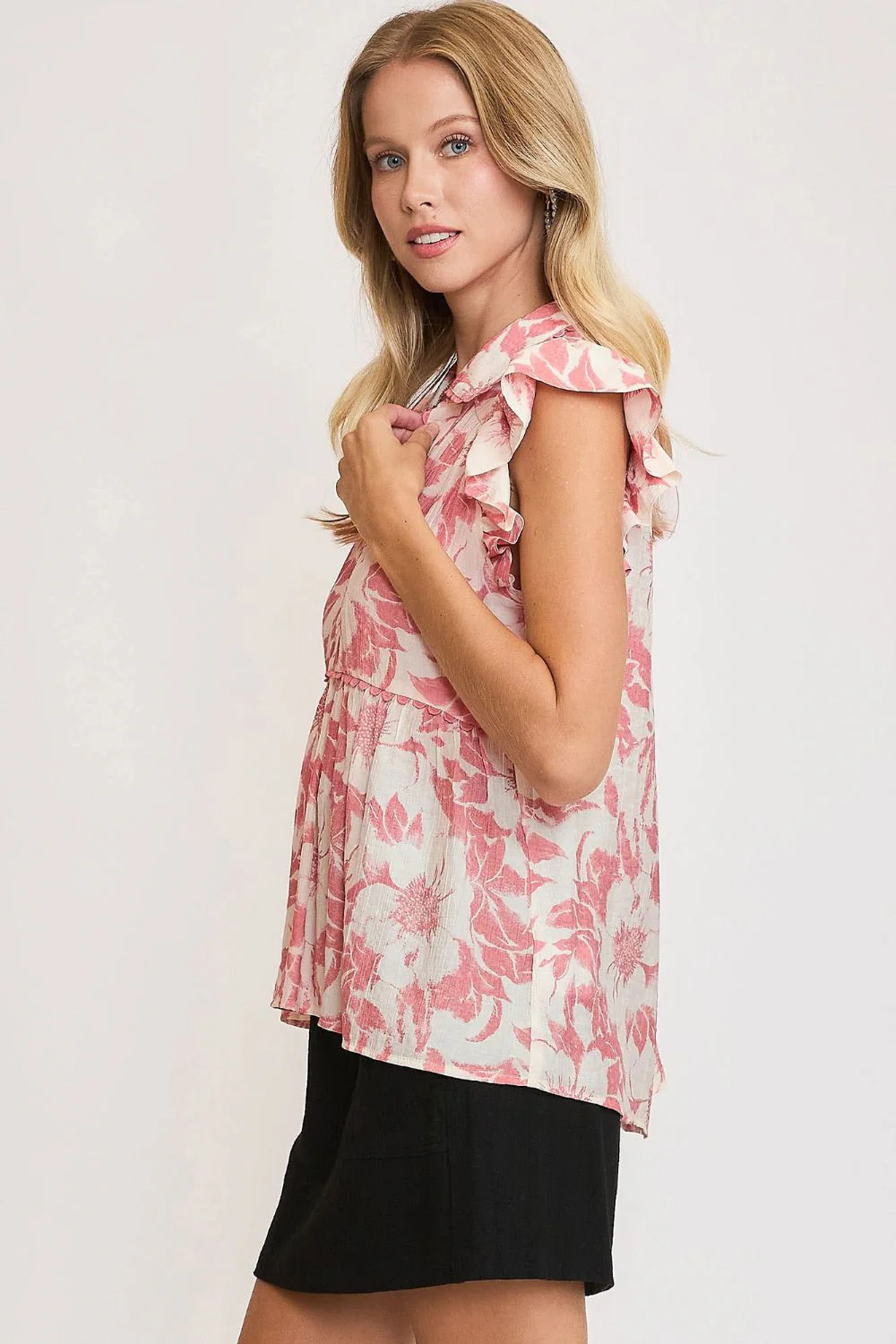 Umgee Full Size Botanical Print Babydoll Top Plus Size - Image 3