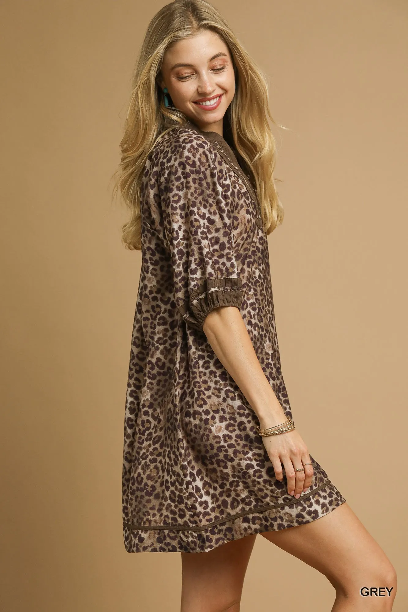Umgee Full Size Leopard Print Mini Dress with Contrast Trim Plus Size - Image 2
