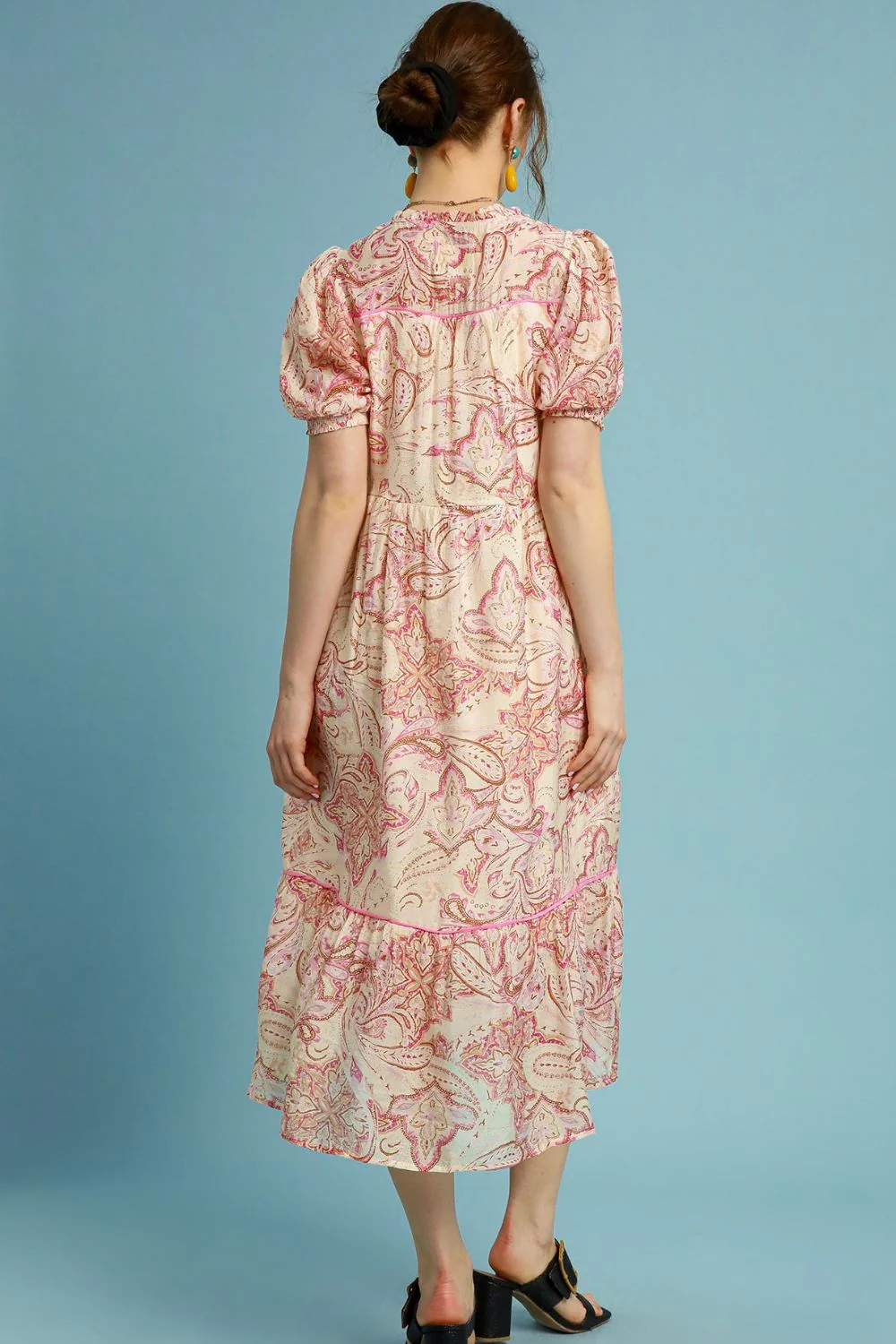Umgee Full Size Printed Puff Short Sleeve Midi Dress Plus Size - Image 3
