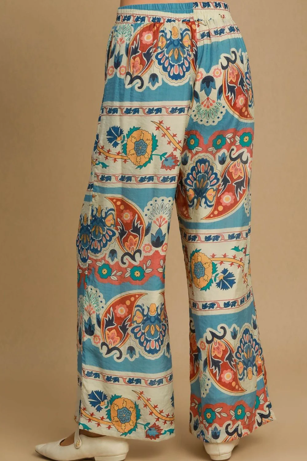Umgee Full Size Wide Leg Border Print Pants Plus Size - Image 3