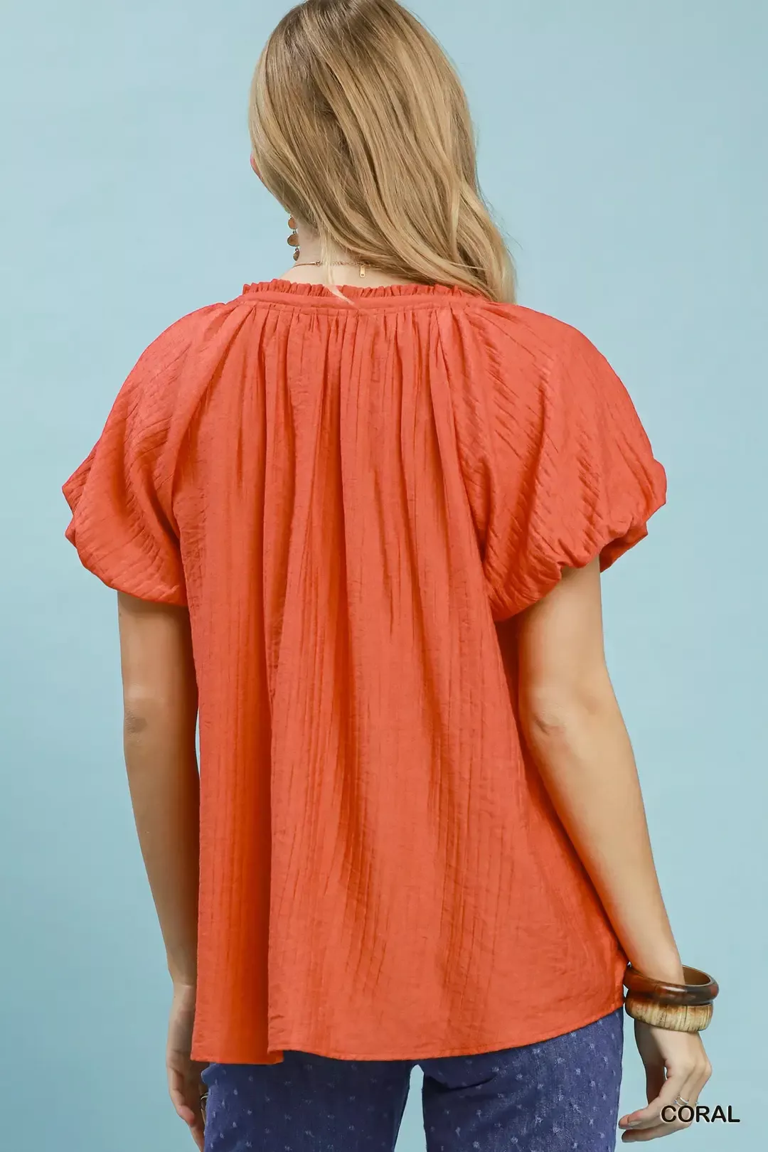 Umgee Gathered V-Neck Top - Image 3