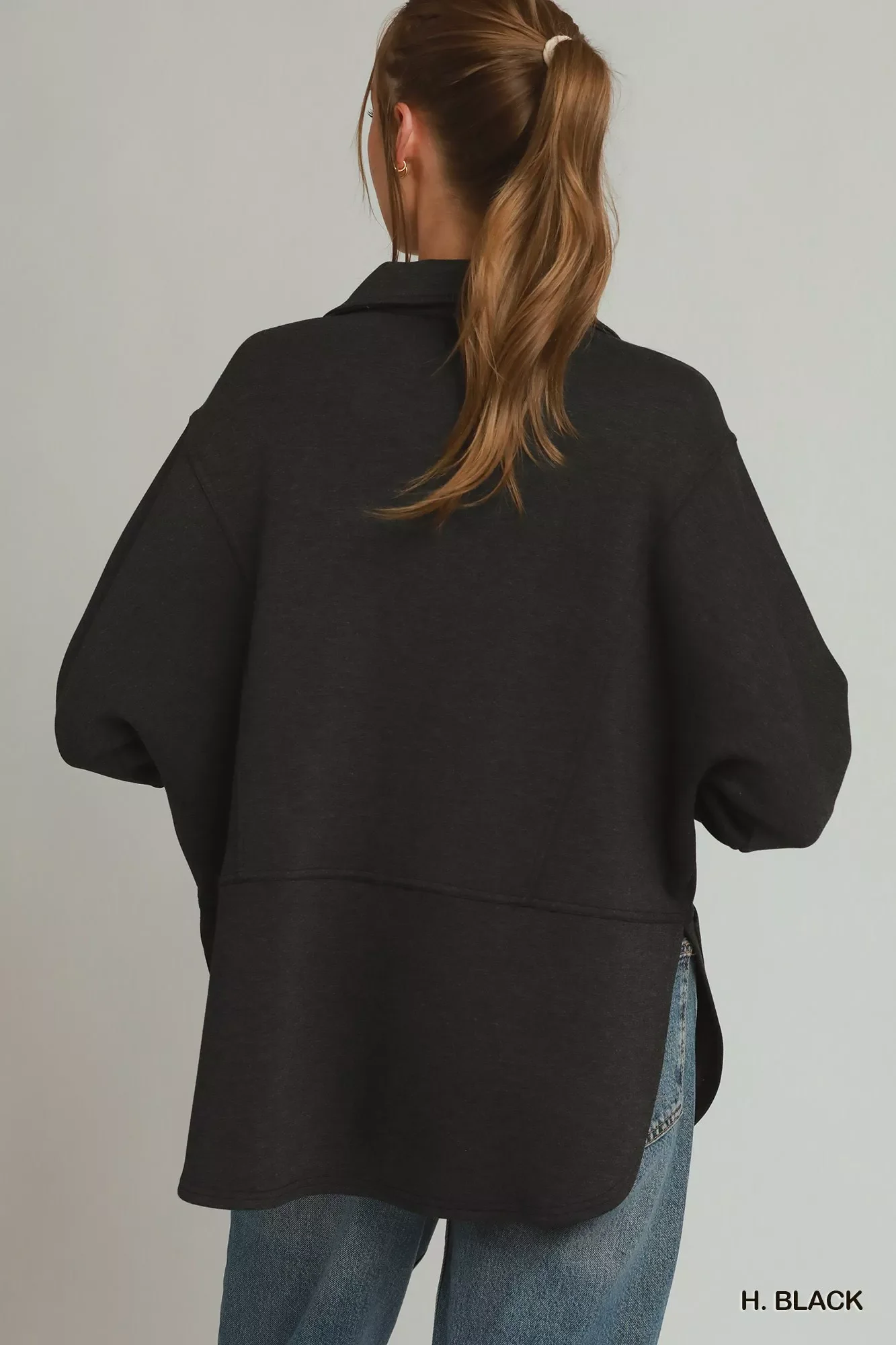 Umgee Half Placket Sweatshirt with Pockets - Image 3