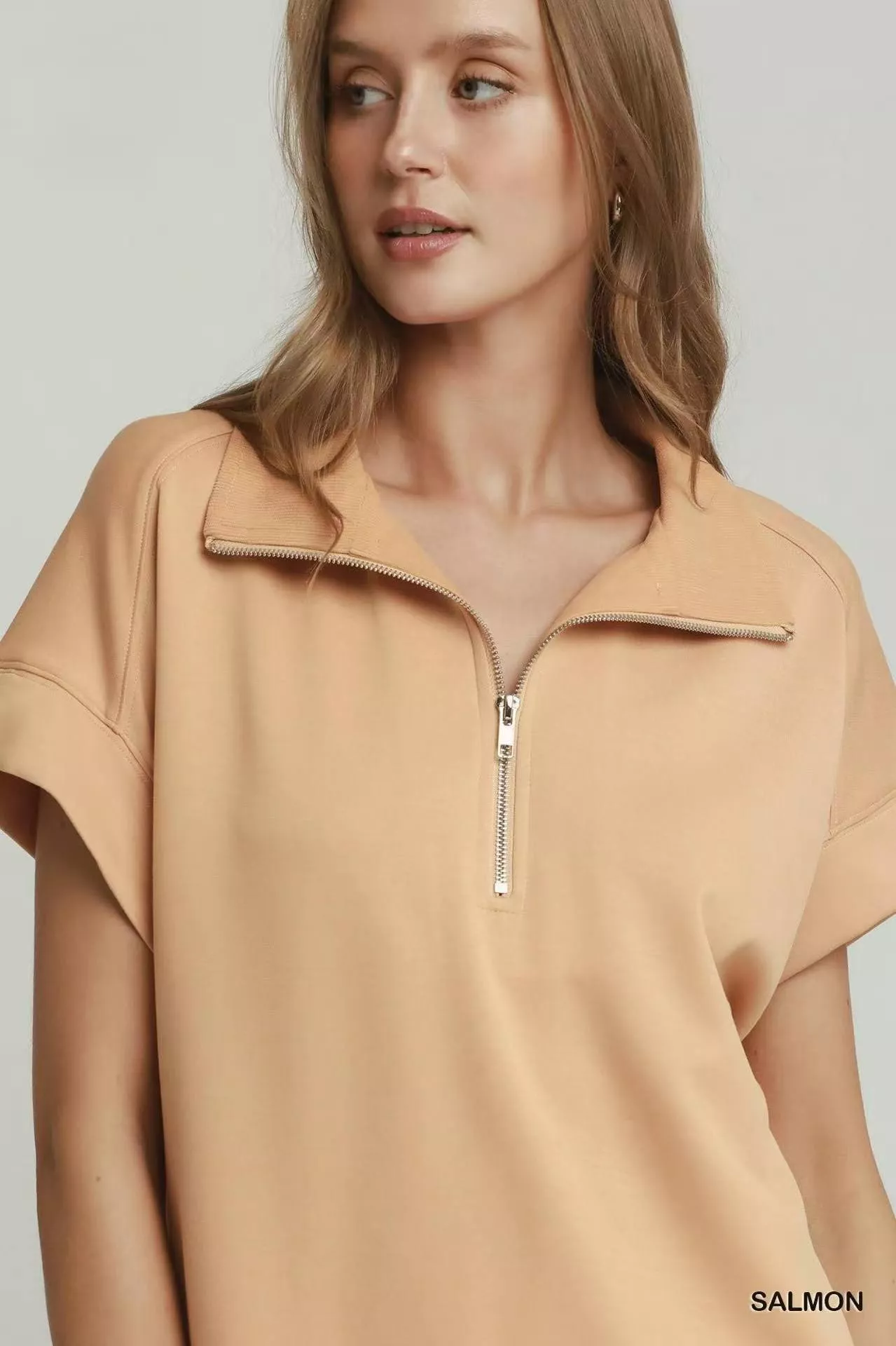 Umgee Half Zip Pullover with Scalloped Edge Hem - Image 4