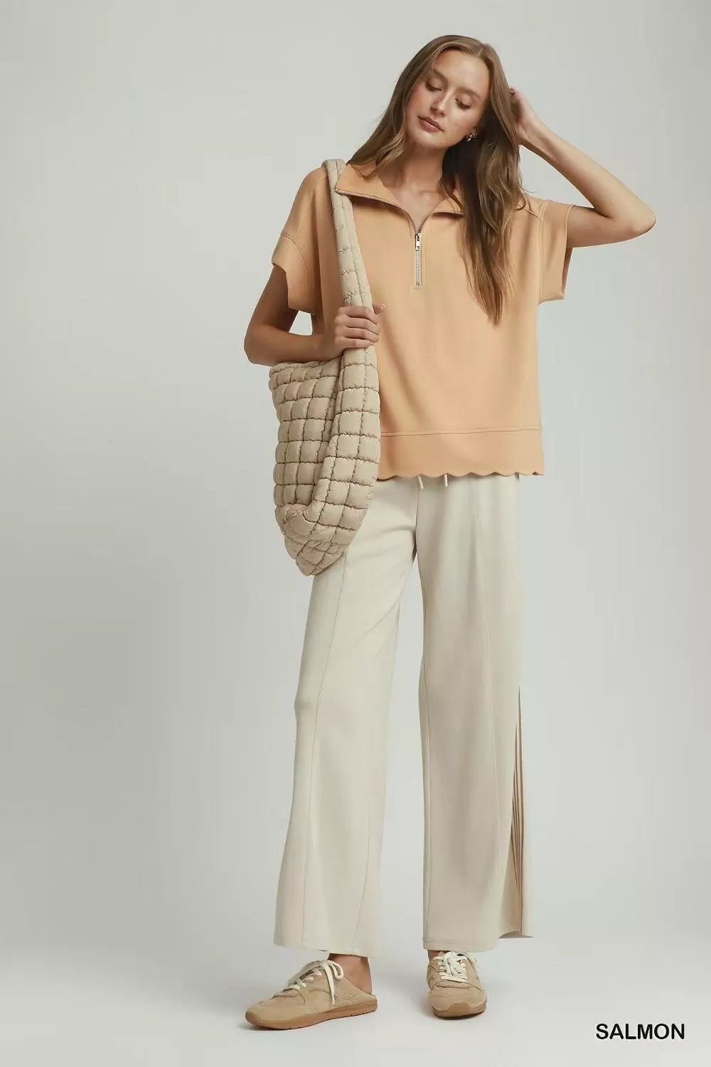 Umgee Half Zip Pullover with Scalloped Edge Hem - Image 5