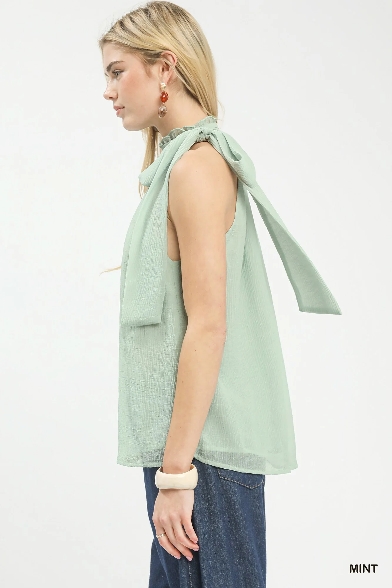 Umgee Halter Tie Neck Sleeveless Chiffon Top - Image 2