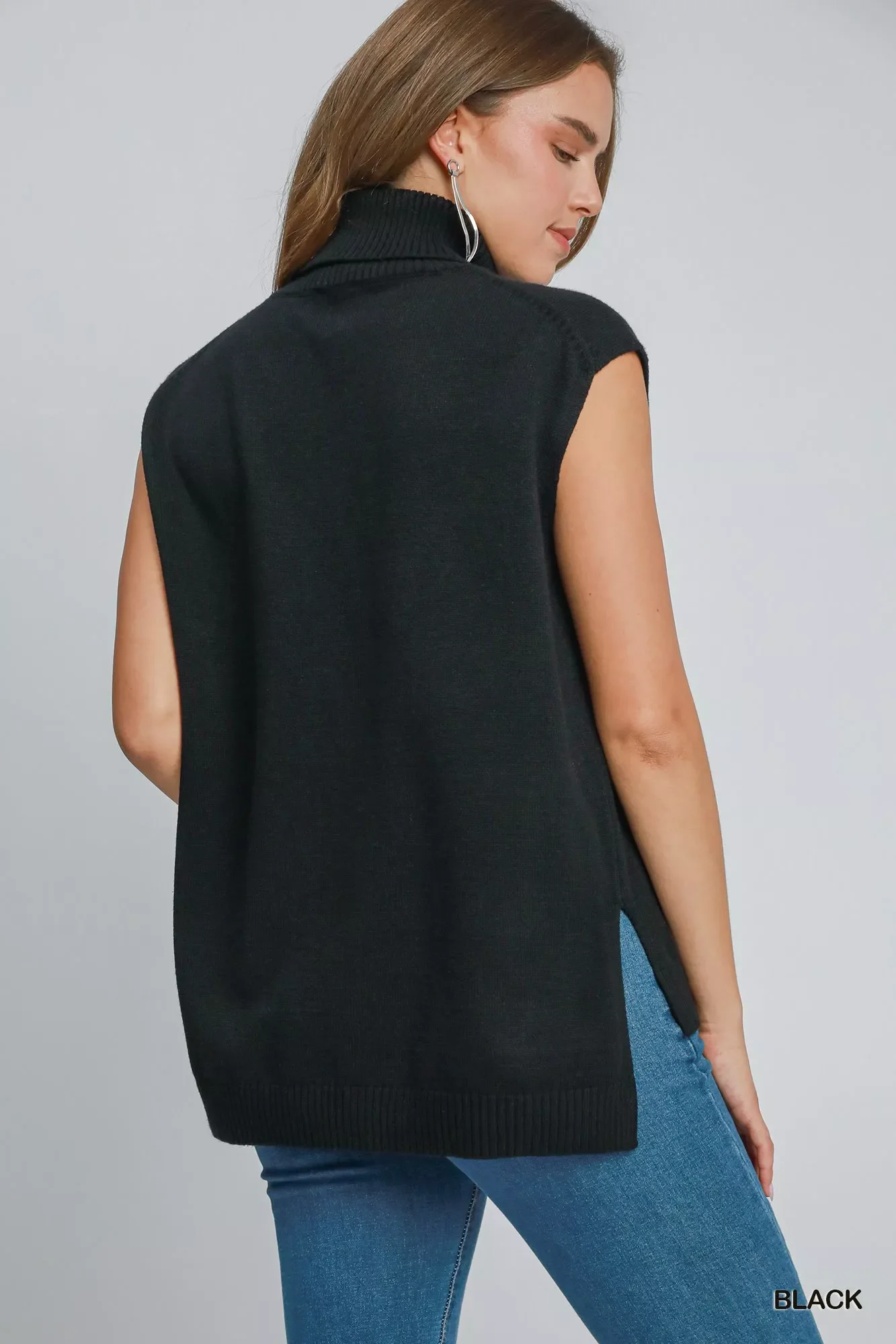 Umgee High-Low Turtleneck Sleeveless Sweater Top - Image 2