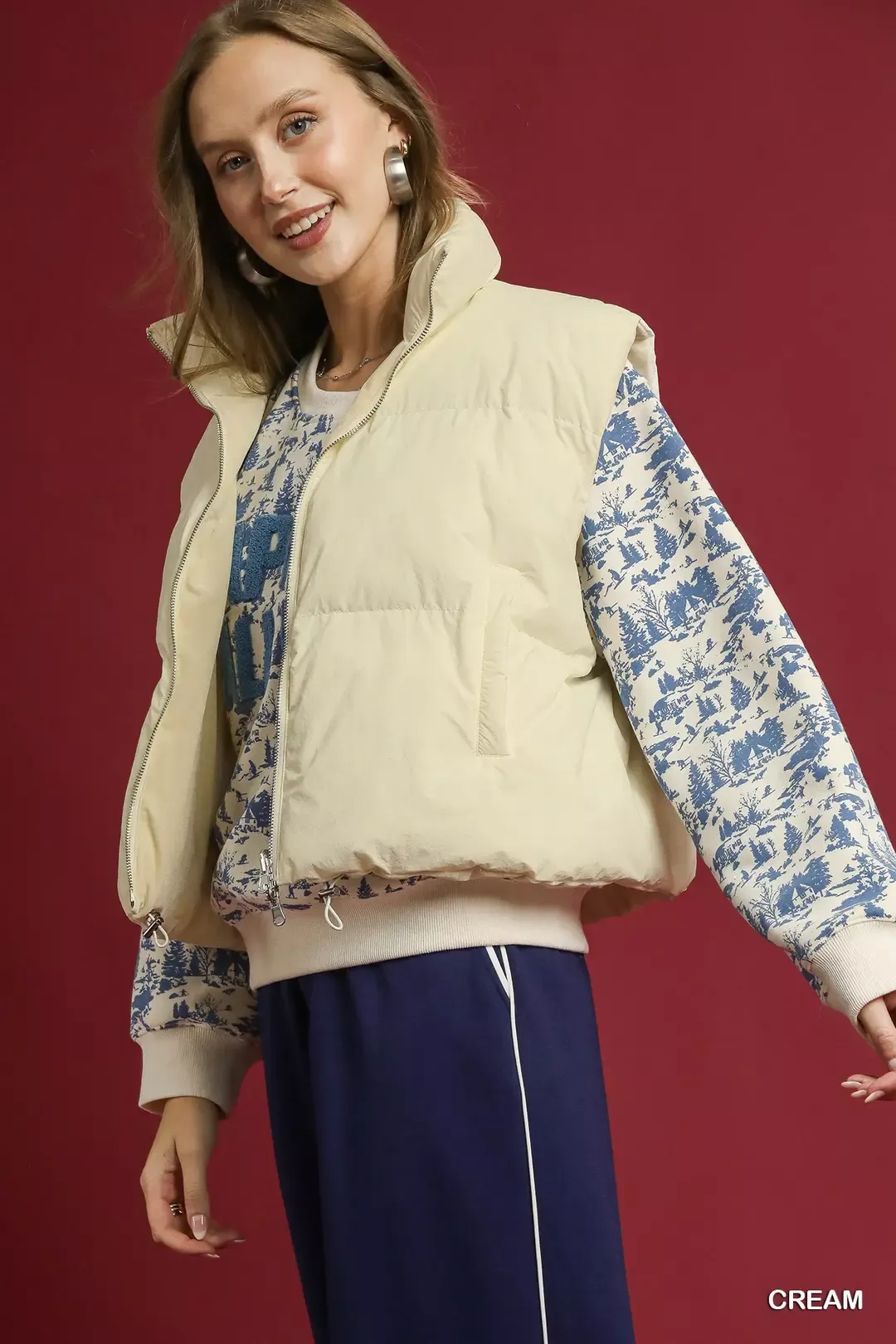 Umgee High Neck Puffer Vest with Zip Front - Image 4