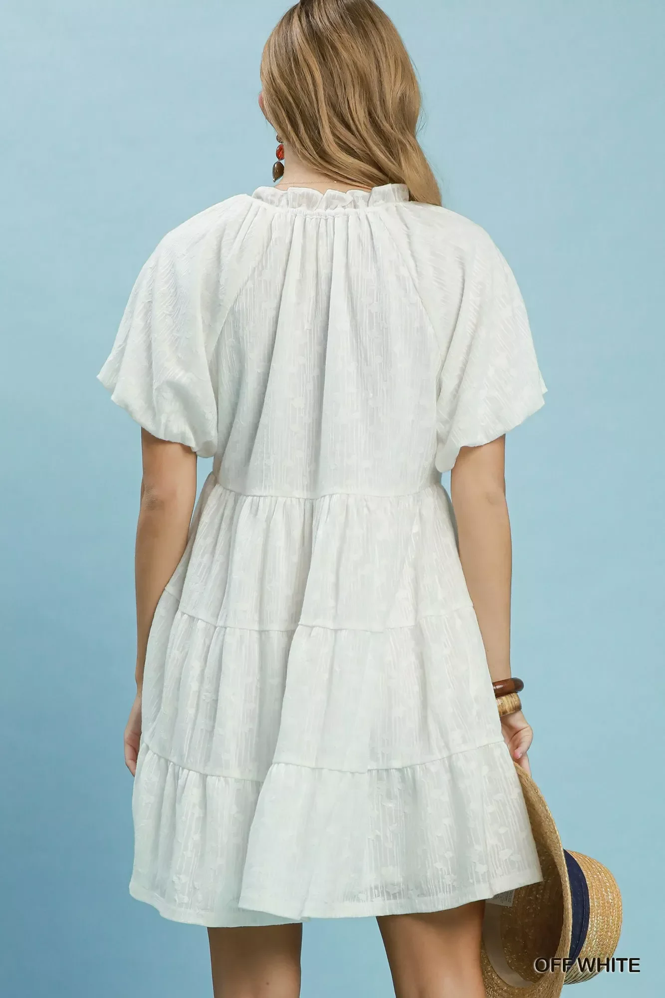 Umgee Jacquard Puff Sleeve Mini Dress - Image 3