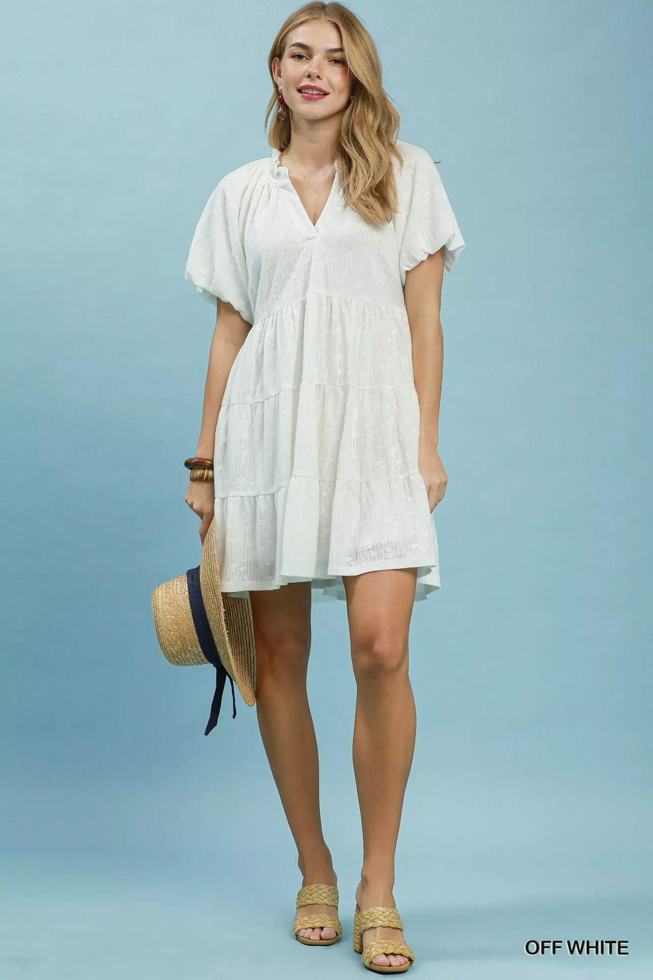 Umgee Jacquard Puff Sleeve Mini Dress - Image 4