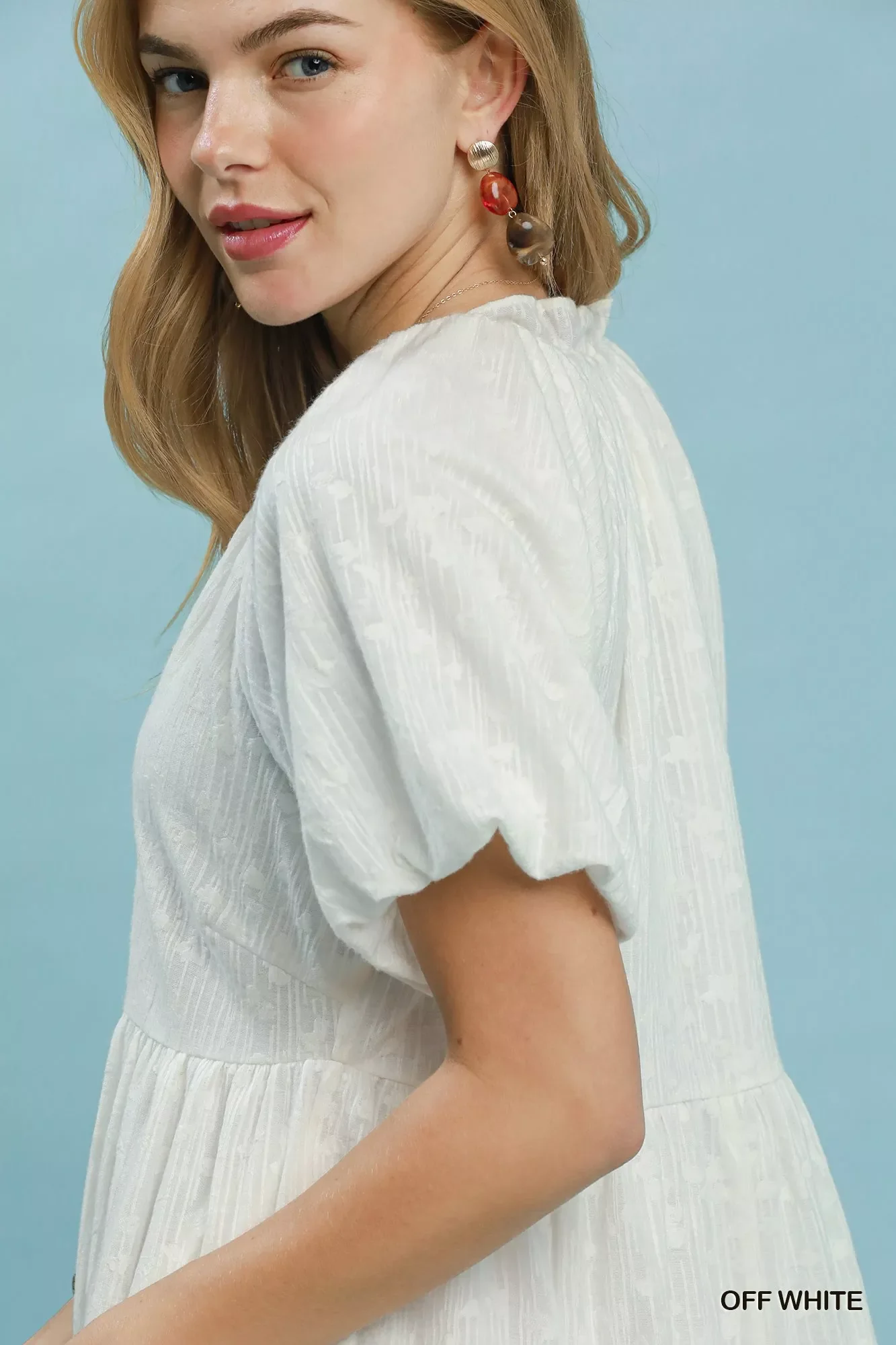 Umgee Jacquard Puff Sleeve Mini Dress - Image 5