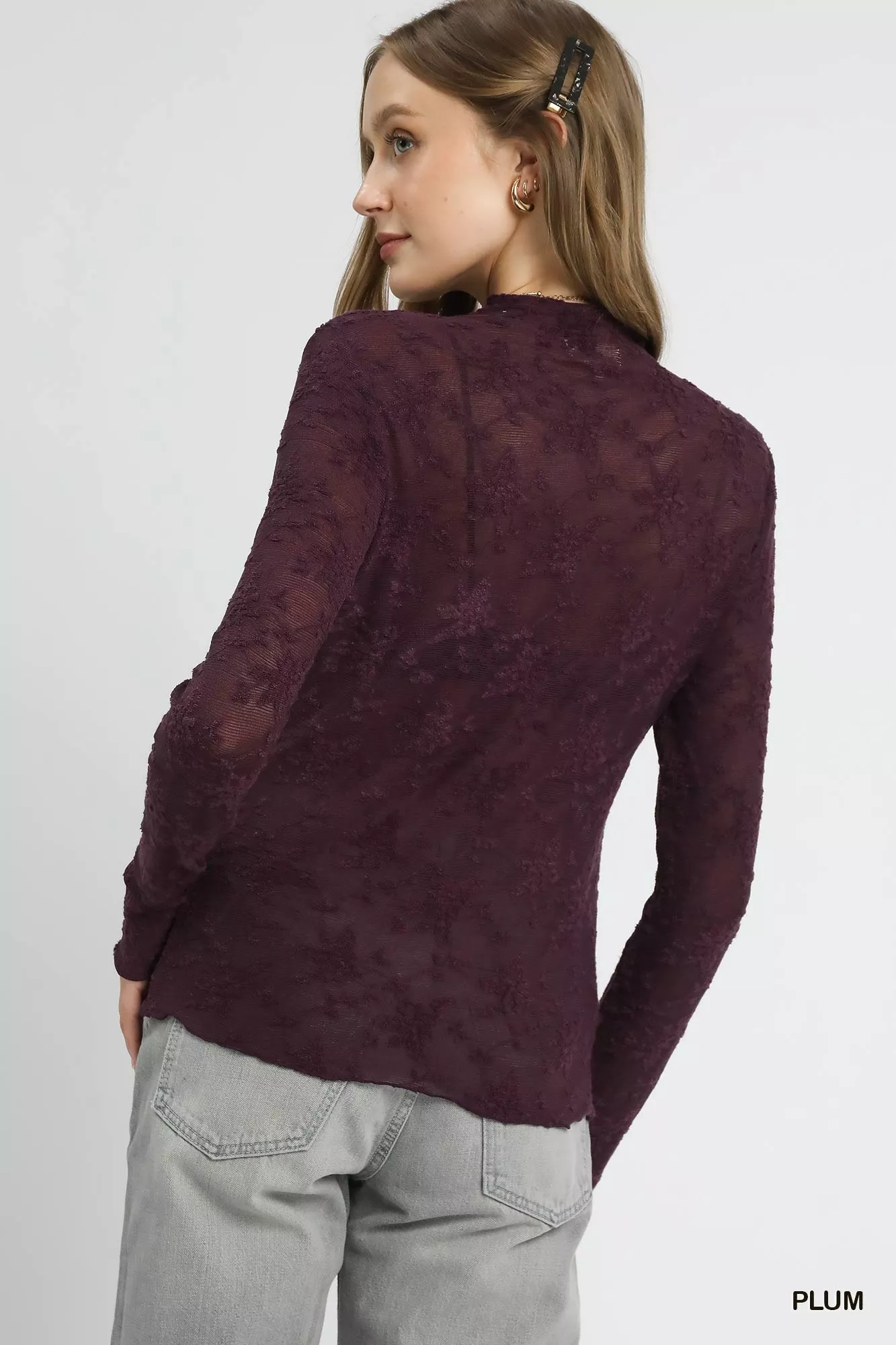 Umgee Lace Sheer Long Sleeve Top - Image 2