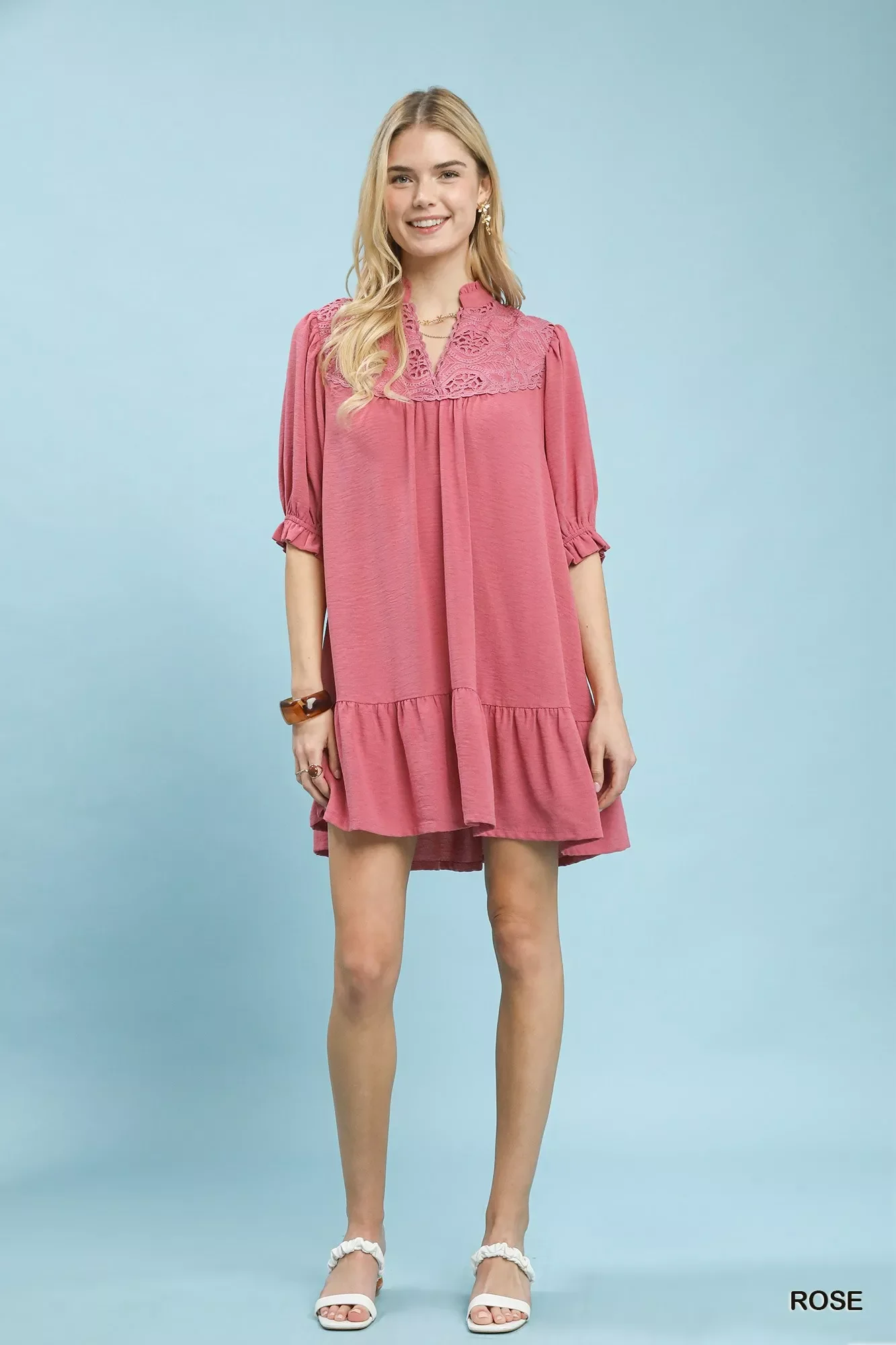 Umgee Lace Yoke Tiered Mini Dress - Image 5