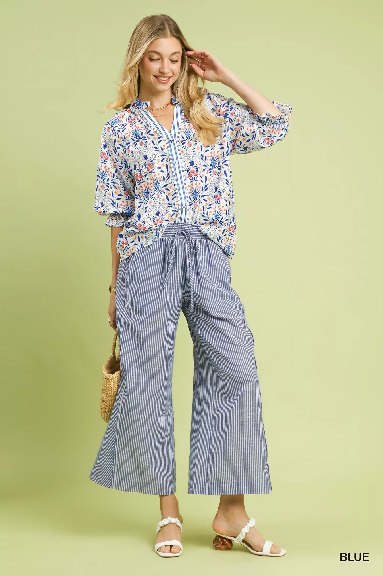 Umgee Linen Blend Striped Wide Leg Pants - Image 2
