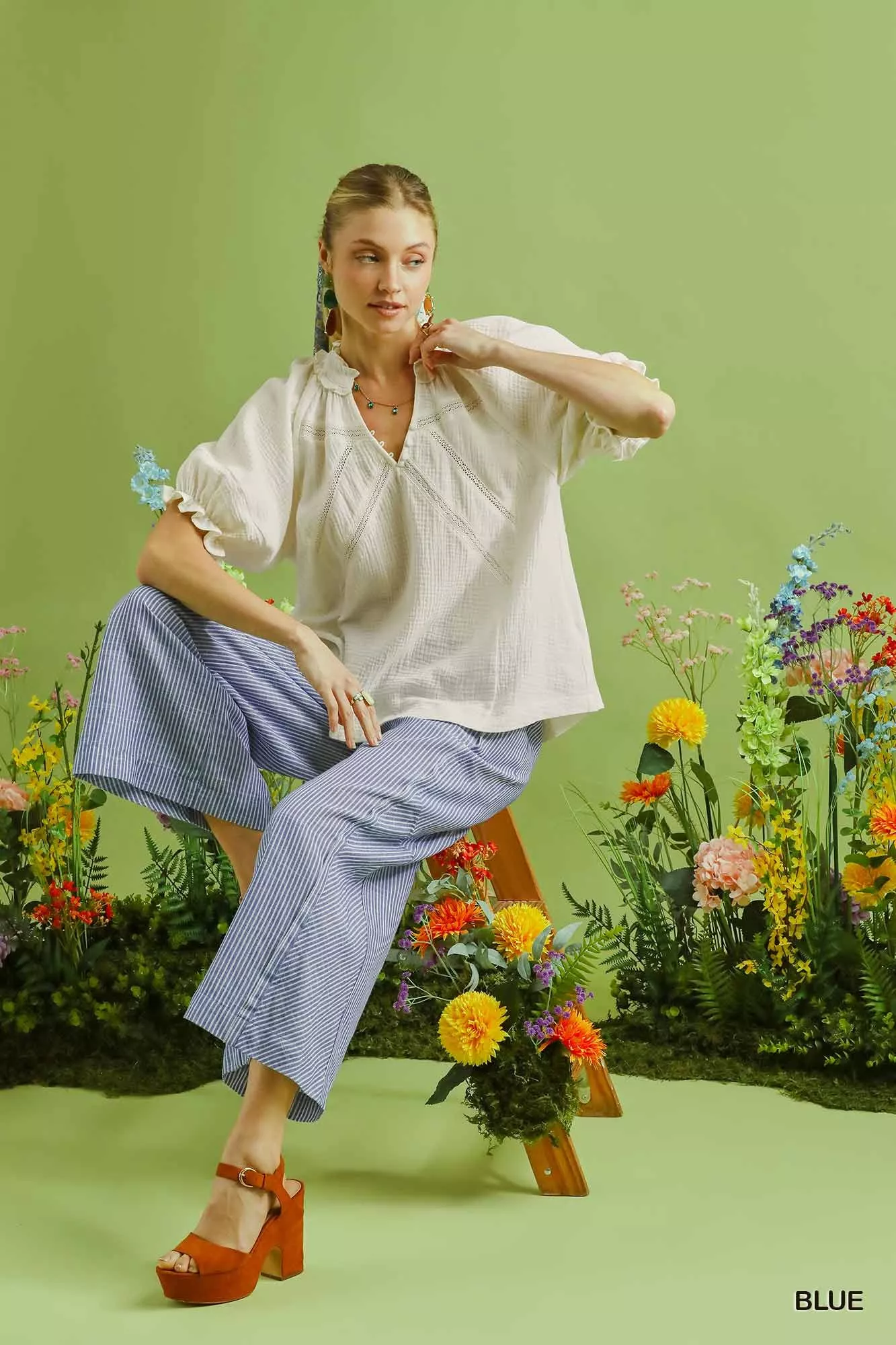 Umgee Linen Blend Striped Wide Leg Pants - Image 6