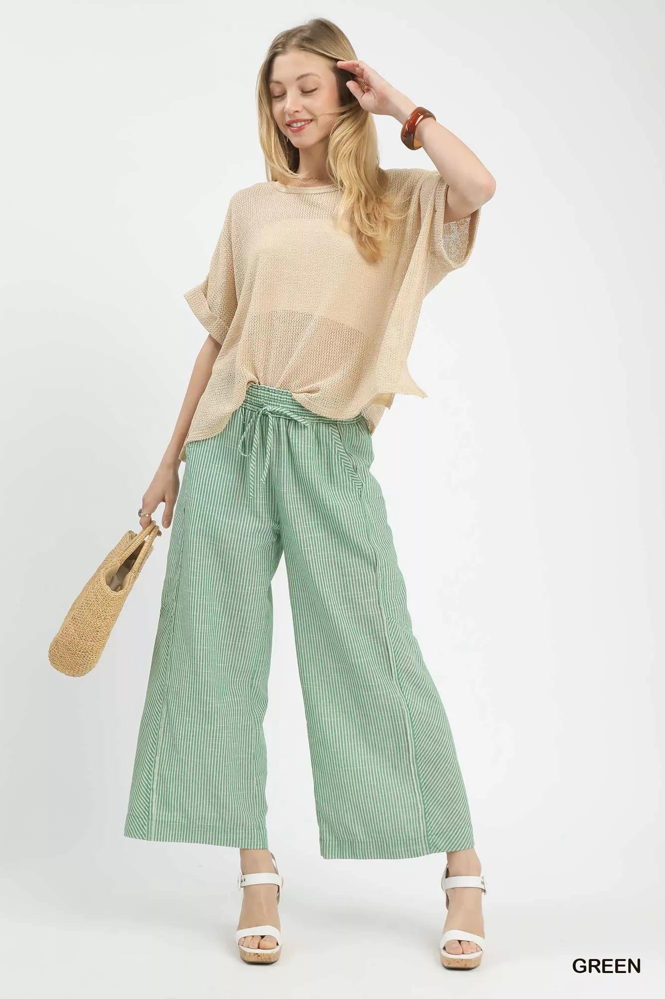 Umgee Linen Blend Striped Wide Leg Pants - Image 2