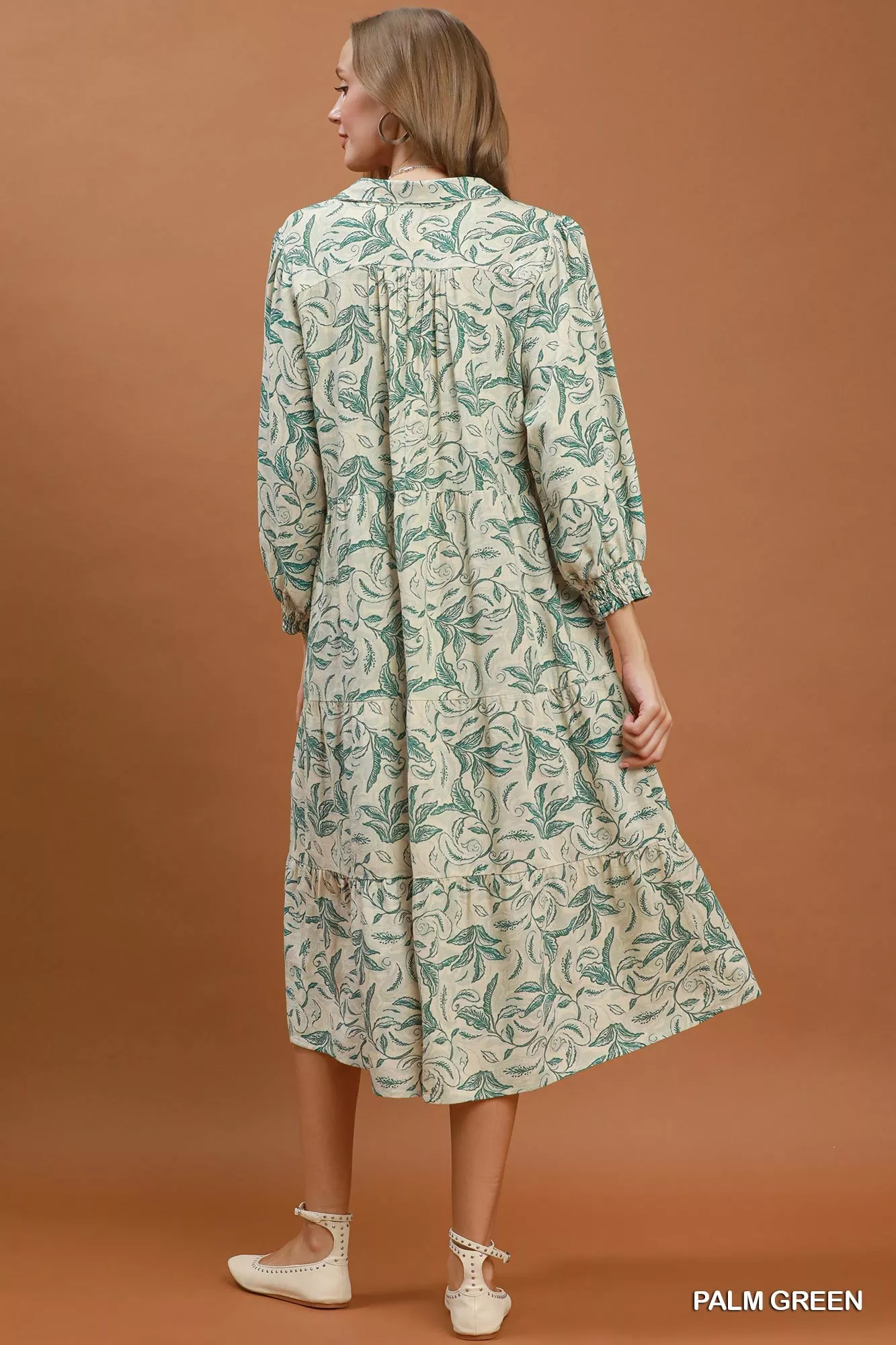Umgee Linen Botanical Print Tiered Midi Dress - Image 3