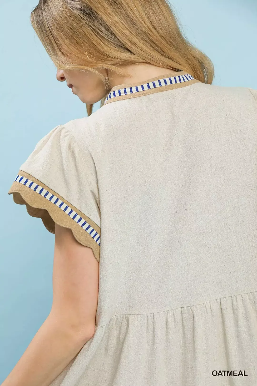 Umgee Linen Color Block Flutter Sleeve Dress - Image 4