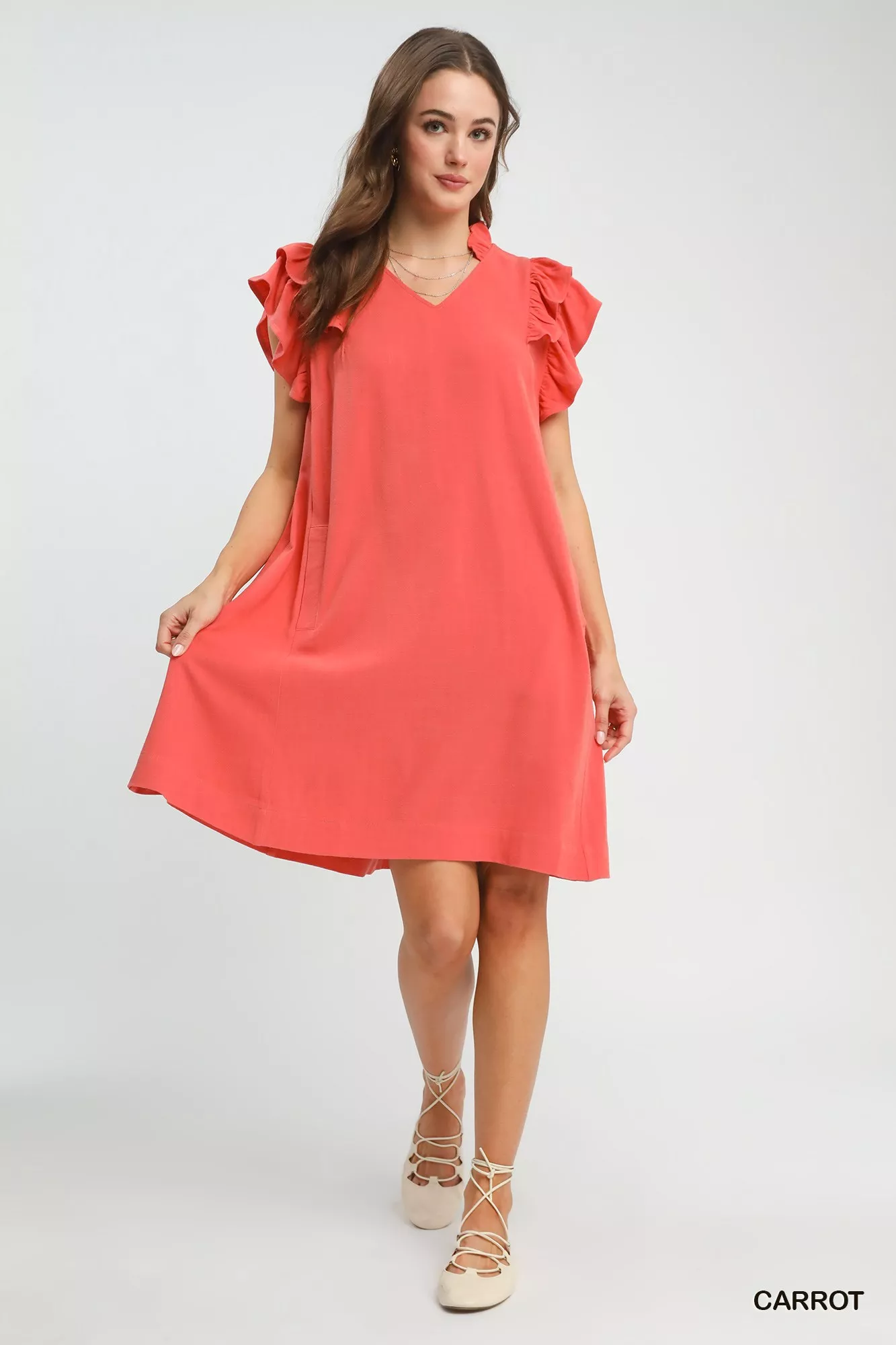 Umgee Linen Flutter Sleeve Shift Dress with Pockets - Image 7