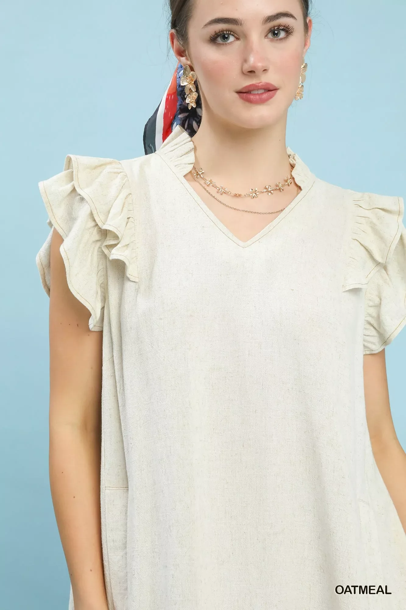 Umgee Linen Flutter Sleeve Shift Dress with Pockets - Image 4