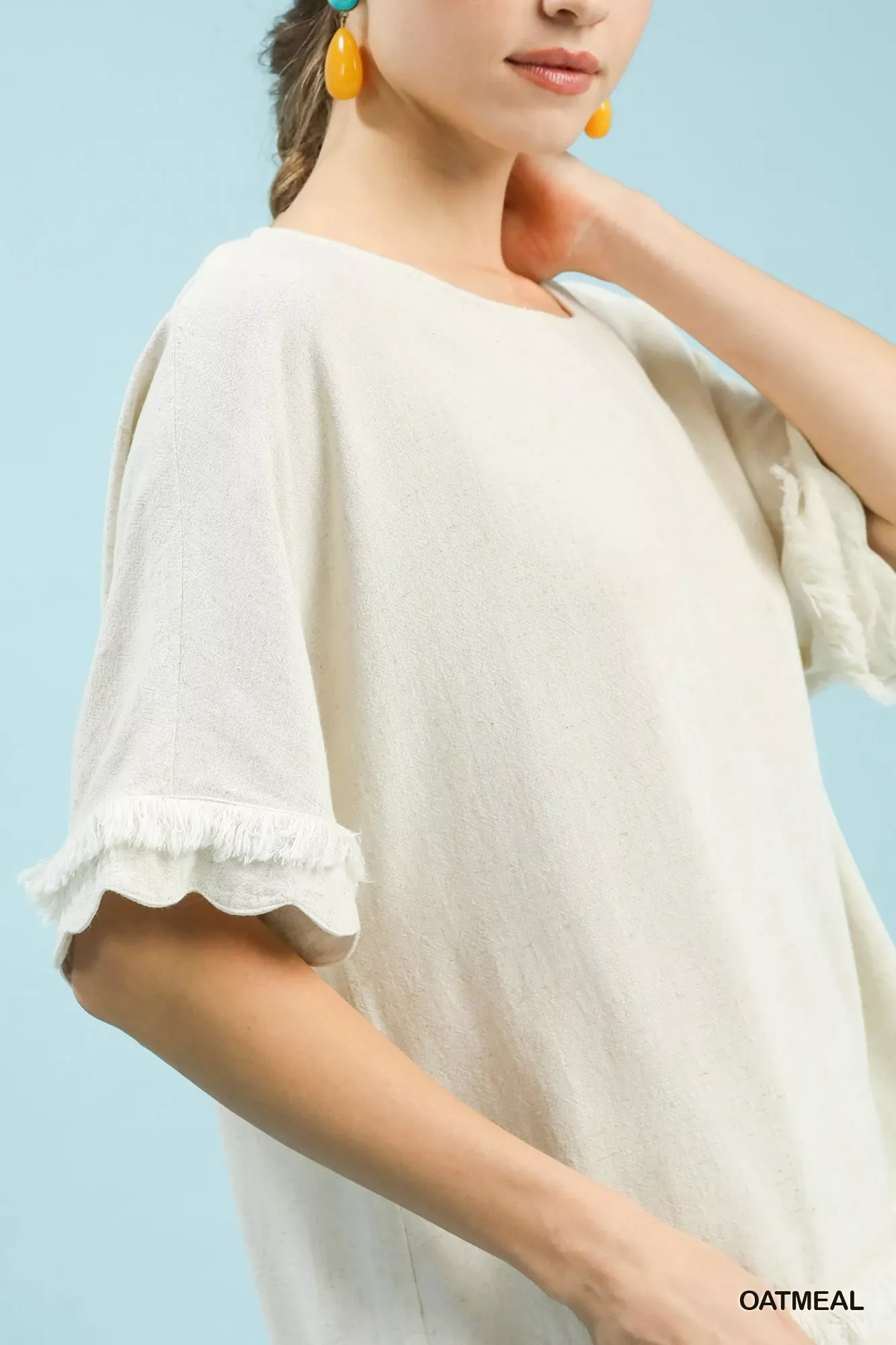 Umgee Linen Frayed Hem Scallop Edge Top - Image 5