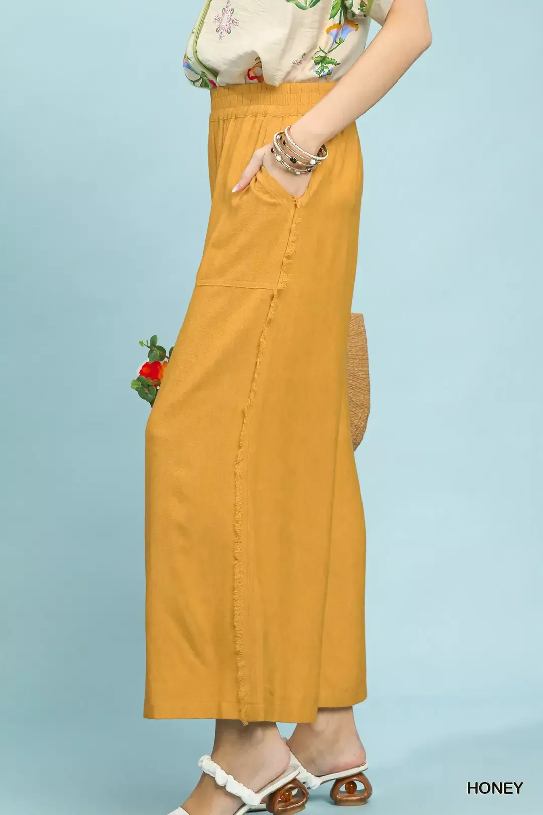 Umgee Linen Frayed Side Pocket Wide Leg Pants - Image 2
