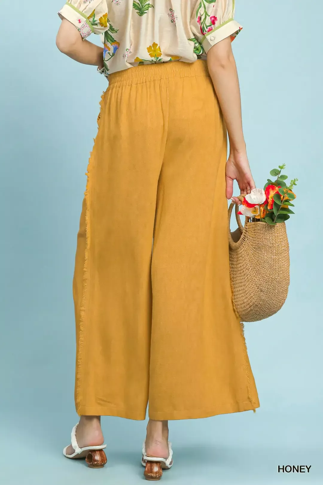Umgee Linen Frayed Side Pocket Wide Leg Pants - Image 3