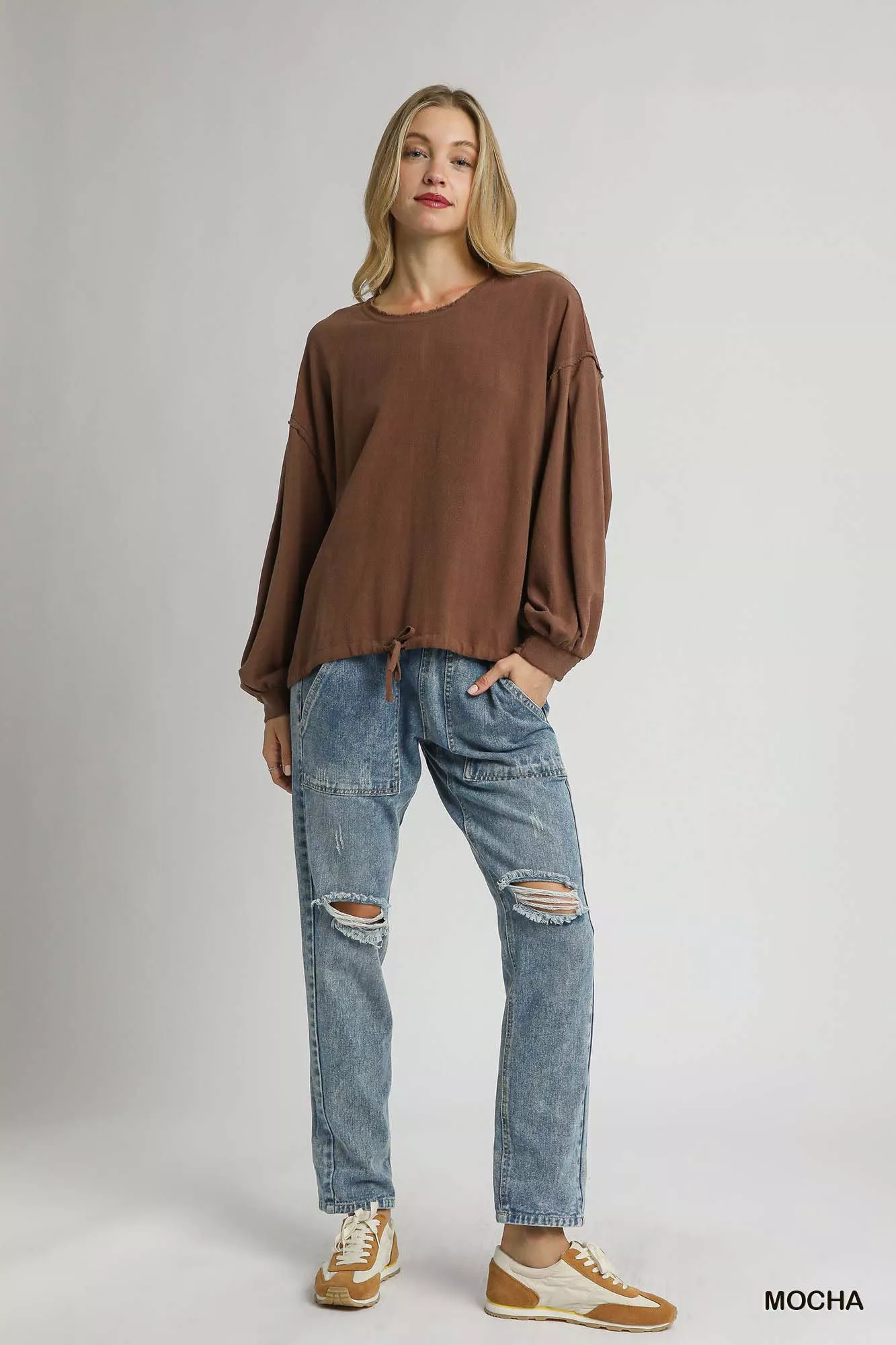 Umgee Linen Long Sleeve Top with Drawstring - Image 4