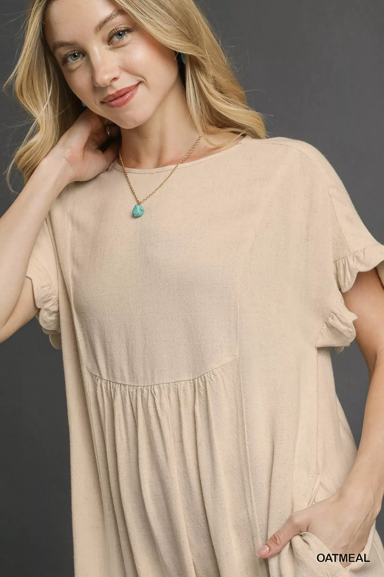 Umgee Linen Ruffle Hem Babydoll Dress - Image 6