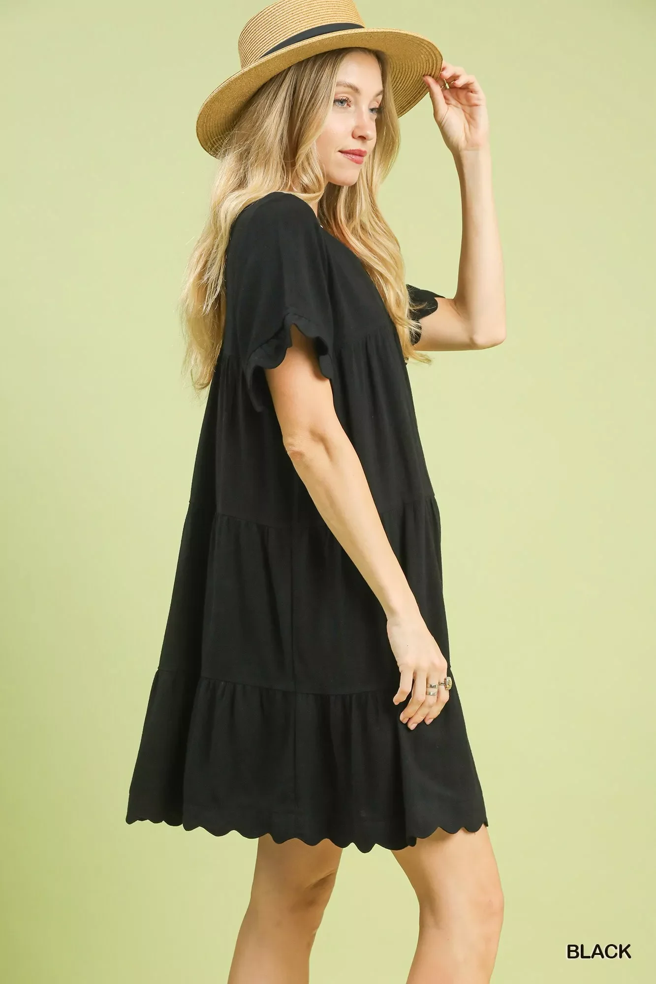 Umgee Linen Tiered Babydoll Dress with Ruffle Sleeves - Image 2