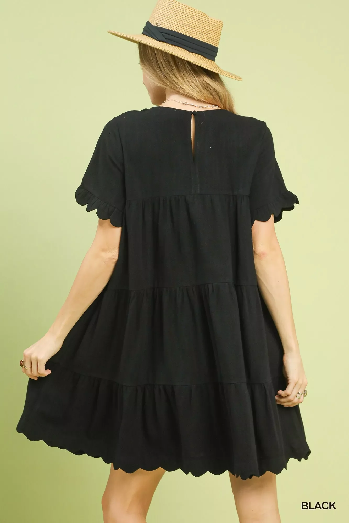 Umgee Linen Tiered Babydoll Dress with Ruffle Sleeves - Image 3
