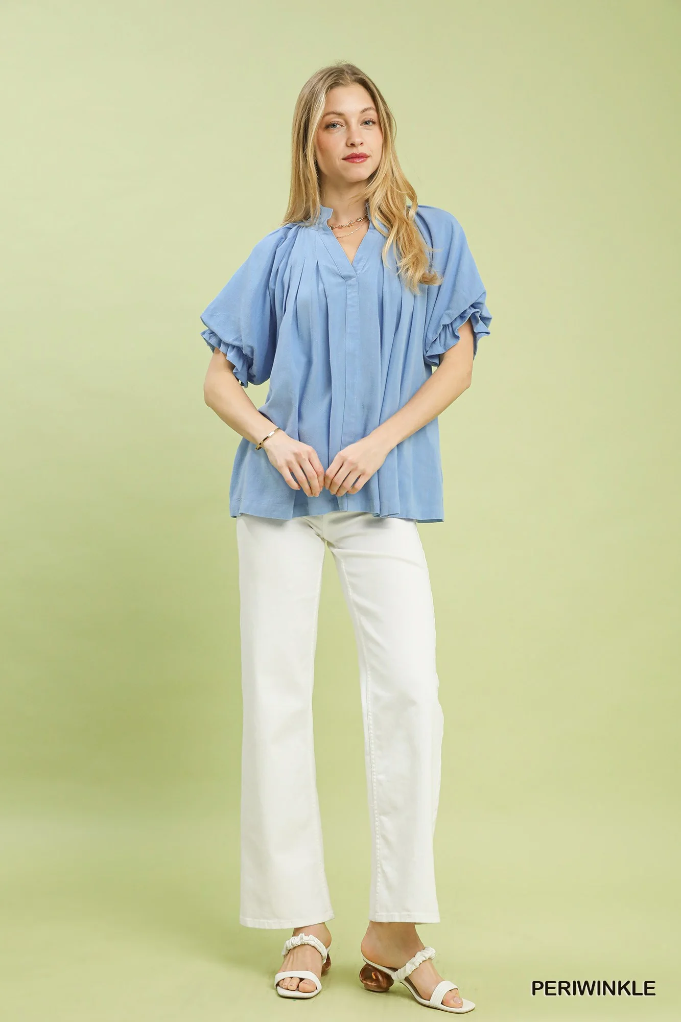 Umgee Linen V-Neck Flutter Sleeve Top - Image 5