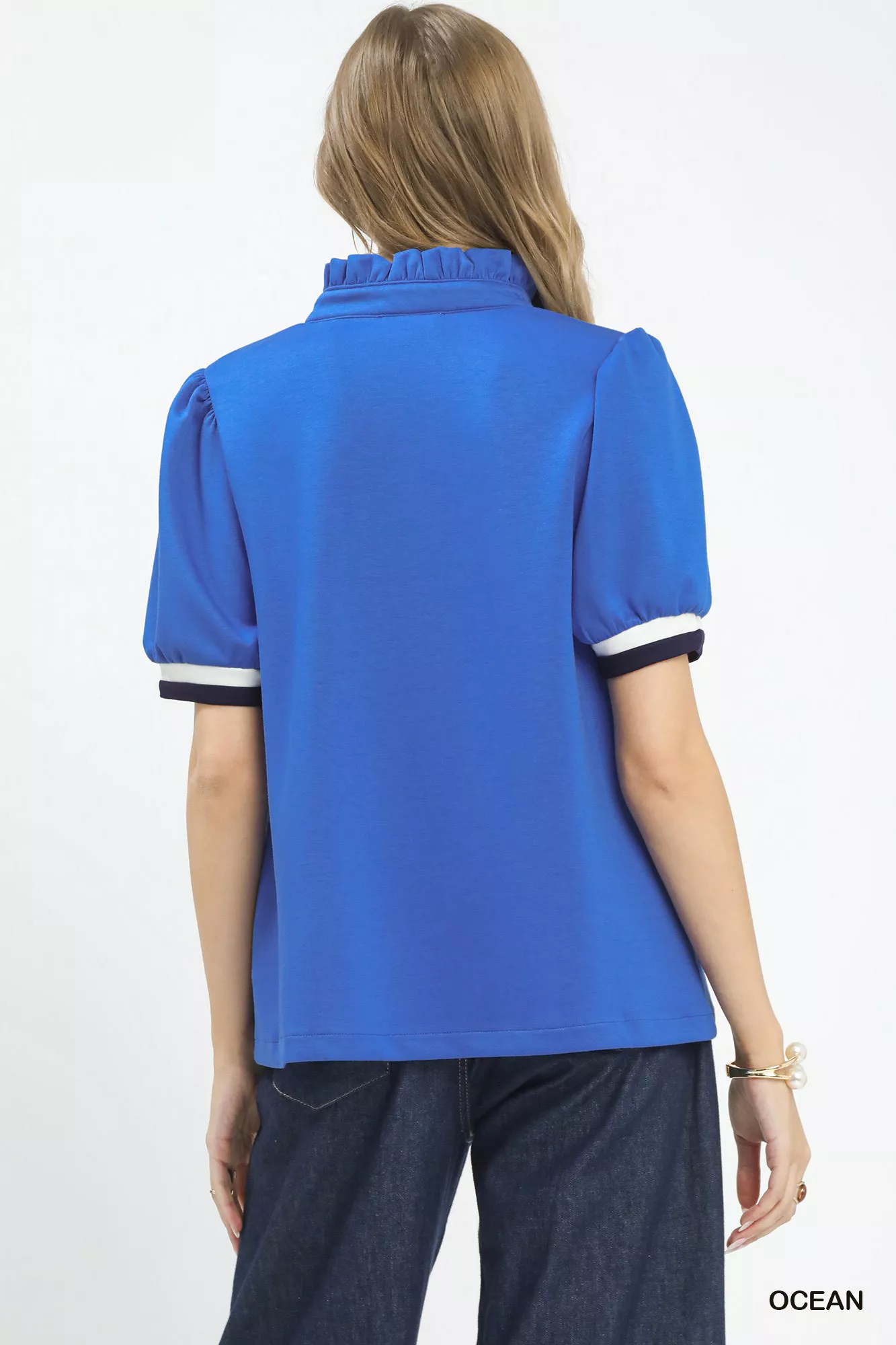 Umgee Luxe knit Contrast Trim Puff Sleeve Top - Image 3