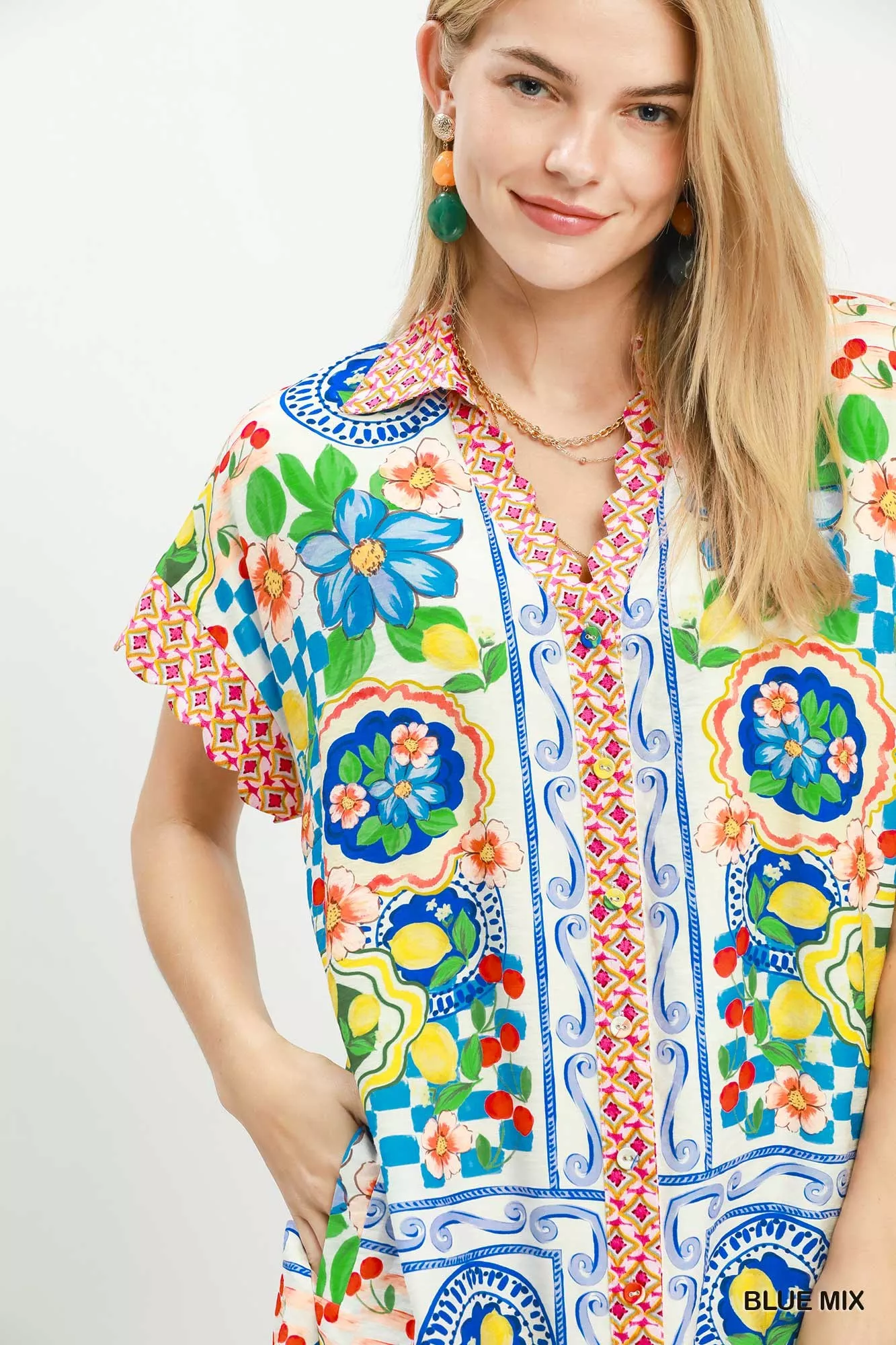 Umgee Mediterranean Print Dress with Contrast Printed Trim - Image 5