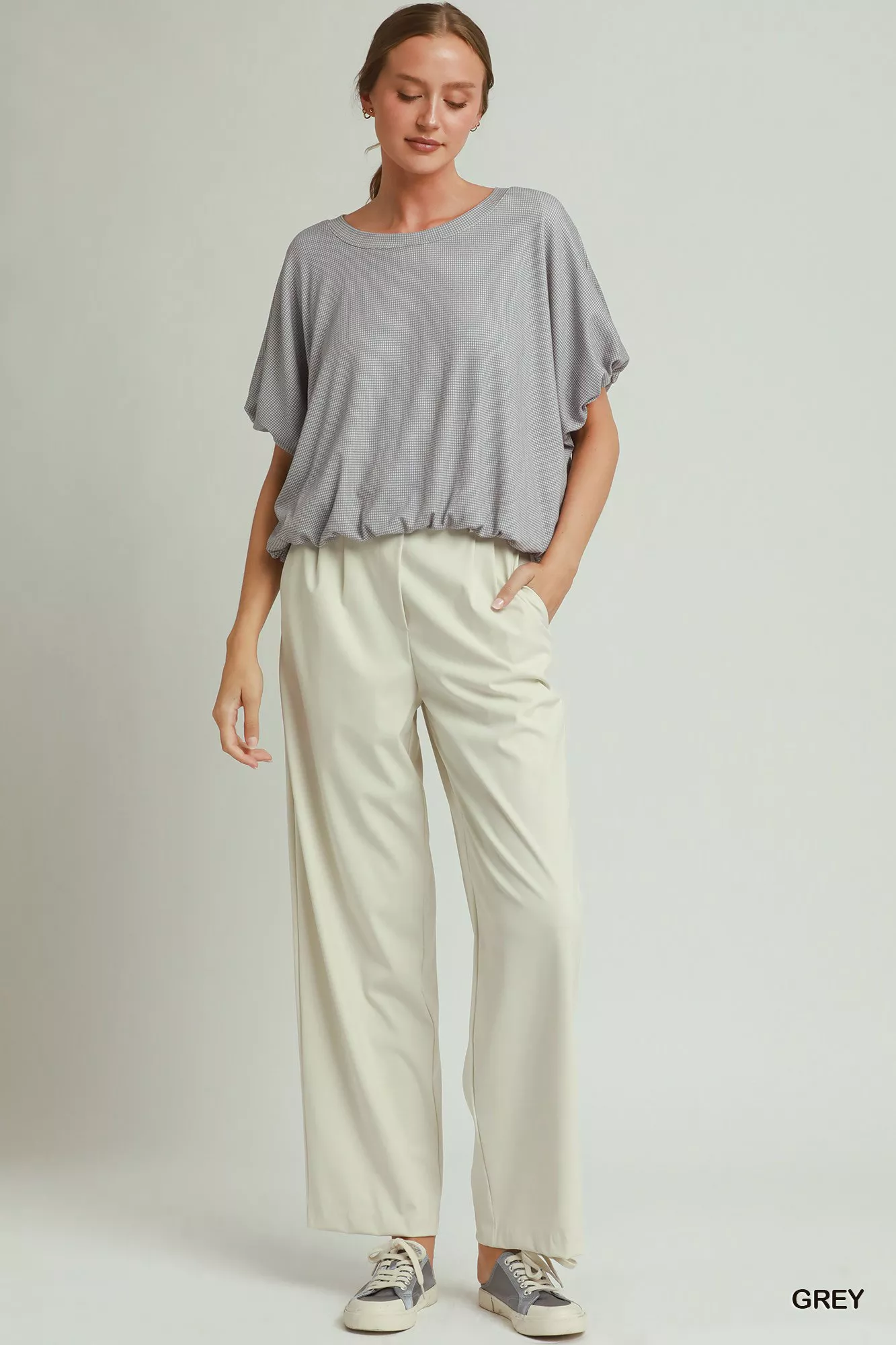 Umgee Mini Texture Checkered Bubble Hem Top - Image 4