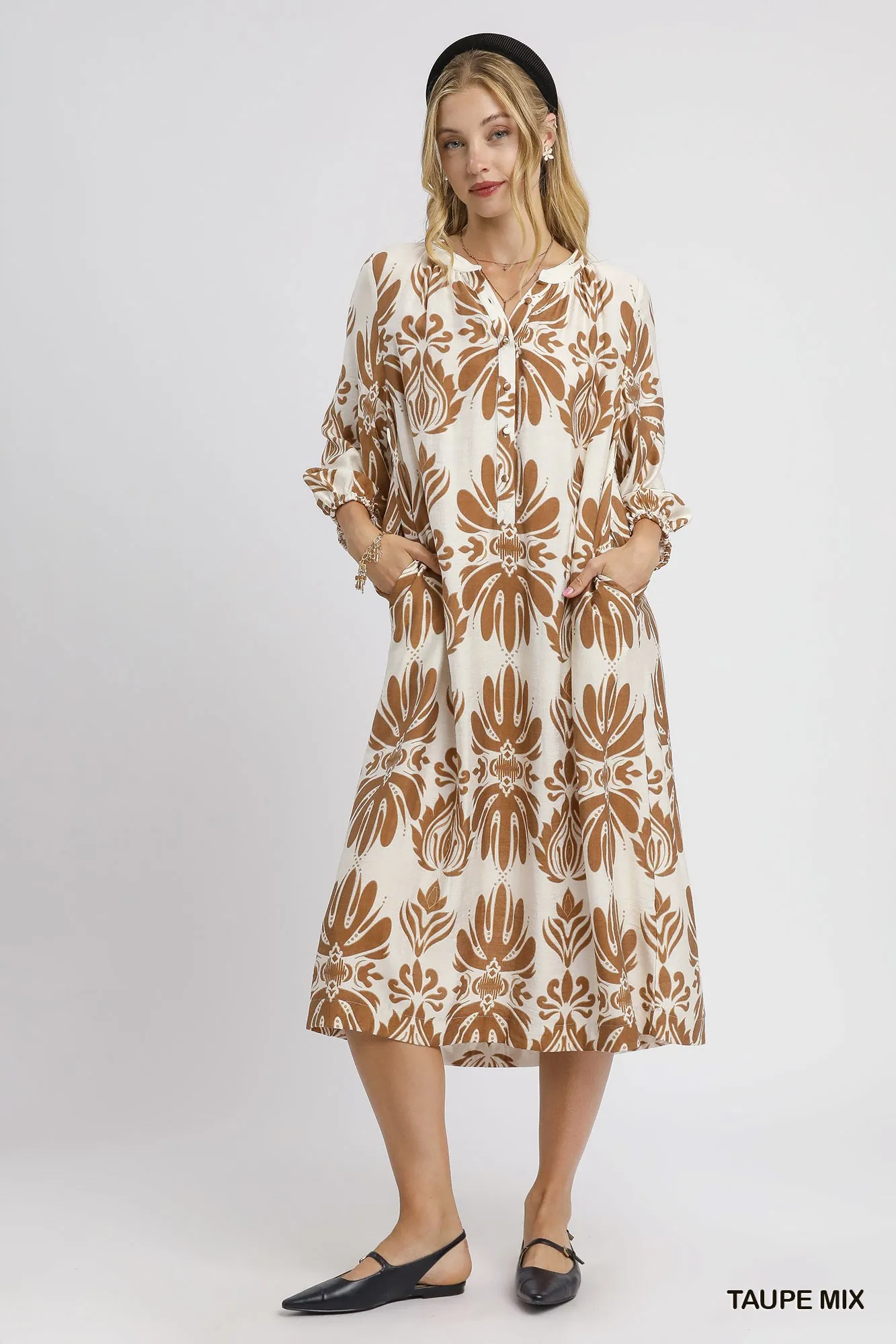 Umgee Mix Abstract Floral Print Midi Dress - Image 2